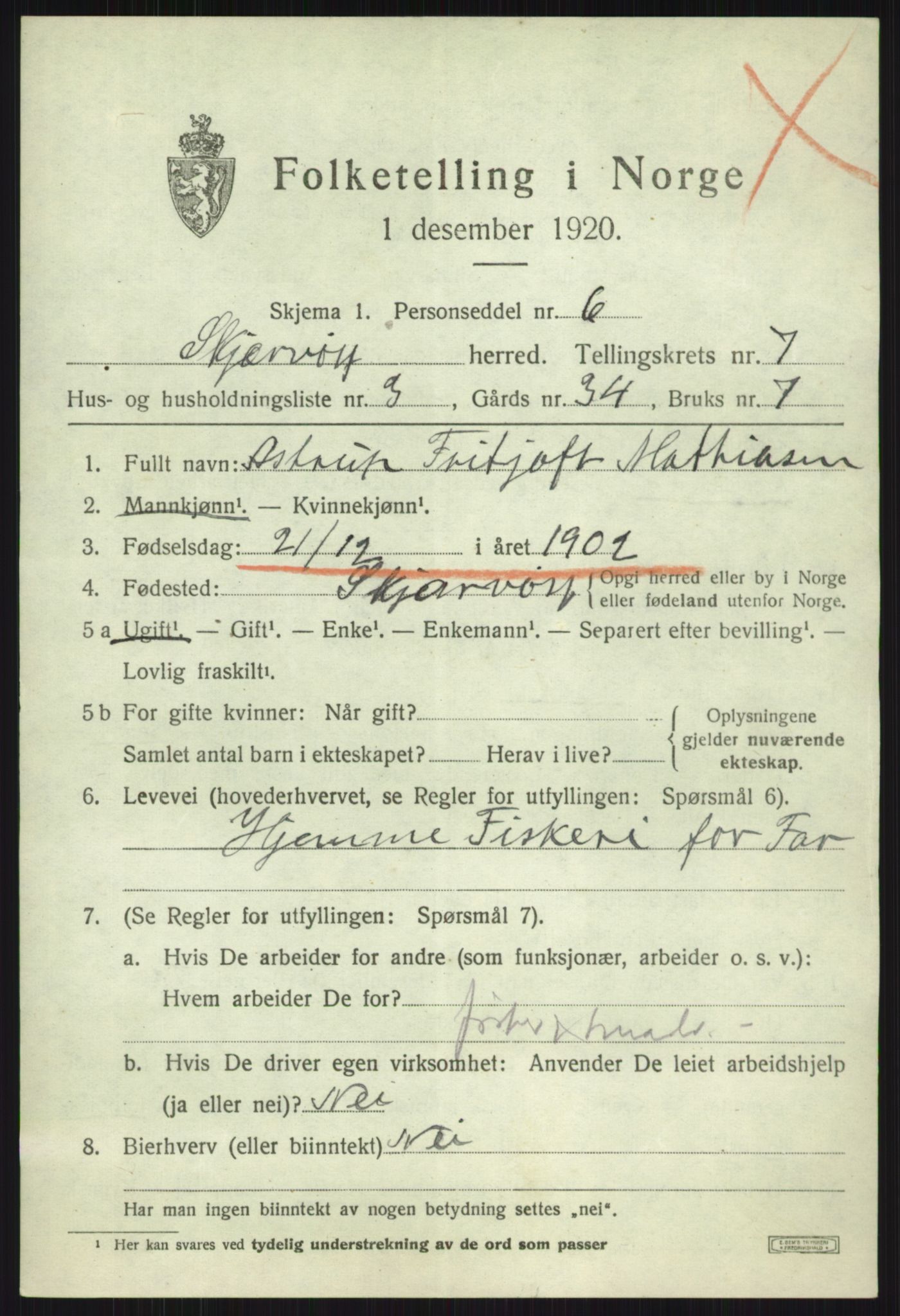 SATØ, 1920 census for Skjervøy, 1920, p. 4303