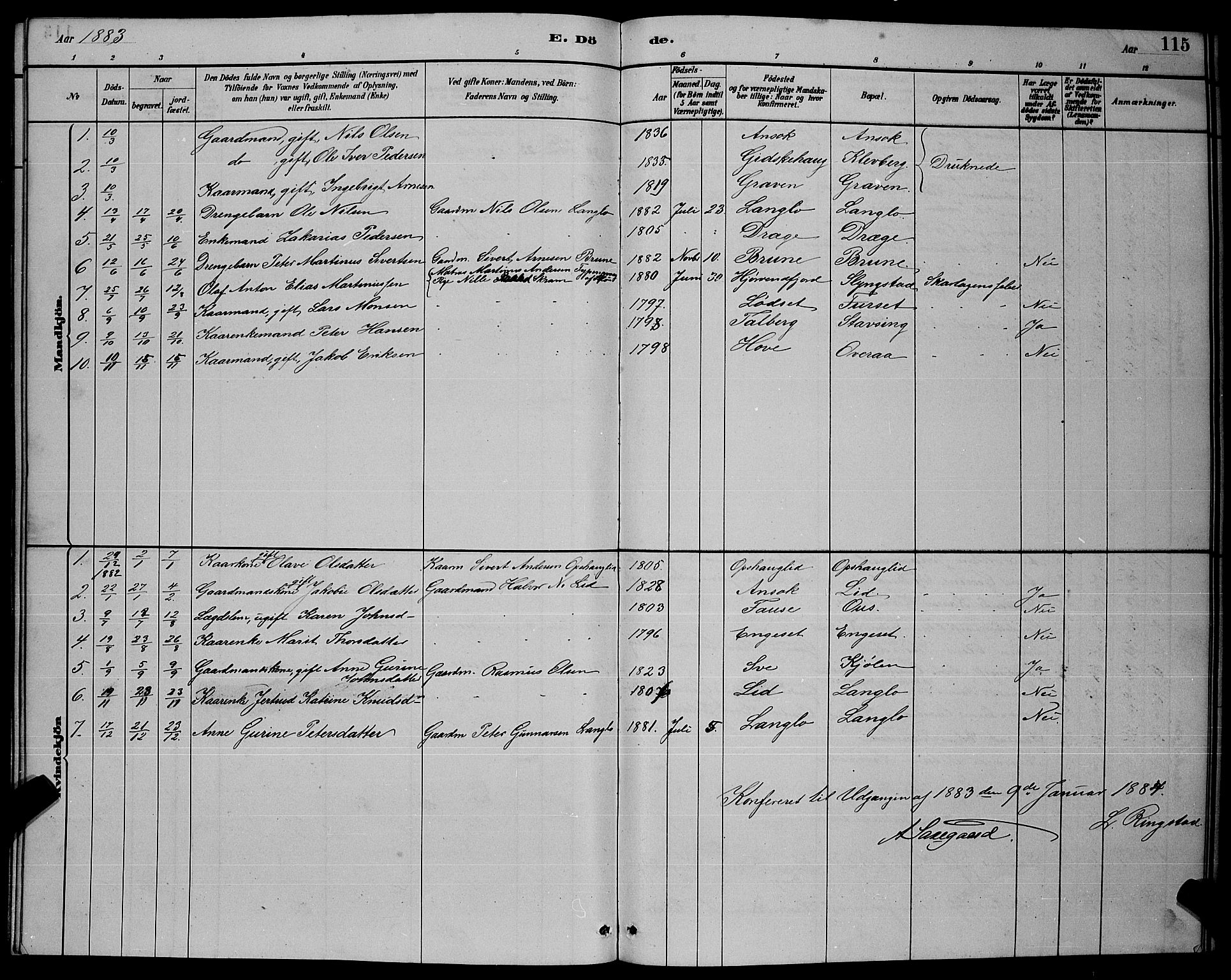 Ministerialprotokoller, klokkerbøker og fødselsregistre - Møre og Romsdal, SAT/A-1454/520/L0292: Parish register (copy) no. 520C04, 1882-1901, p. 115