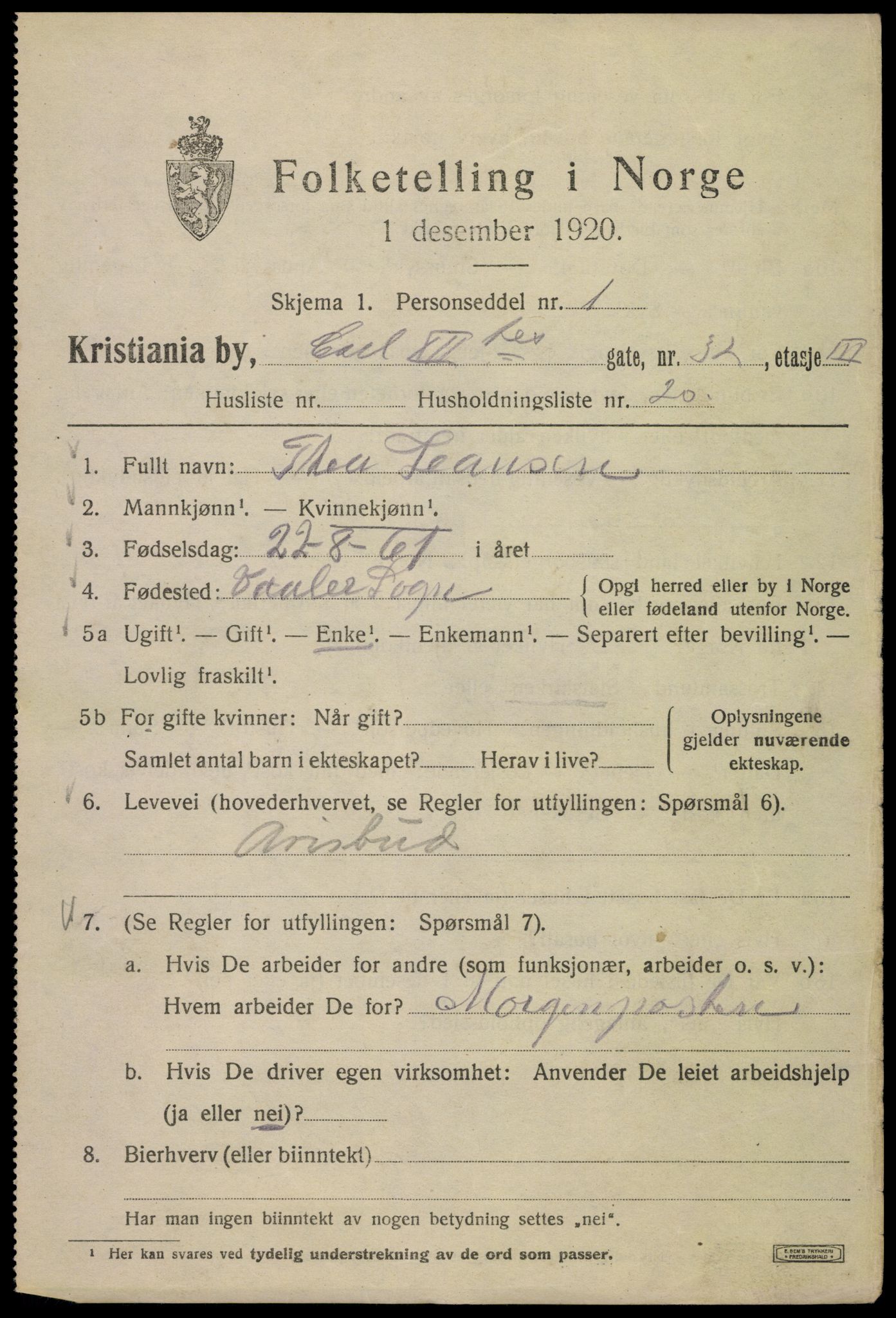 SAO, 1920 census for Kristiania, 1920, p. 329977