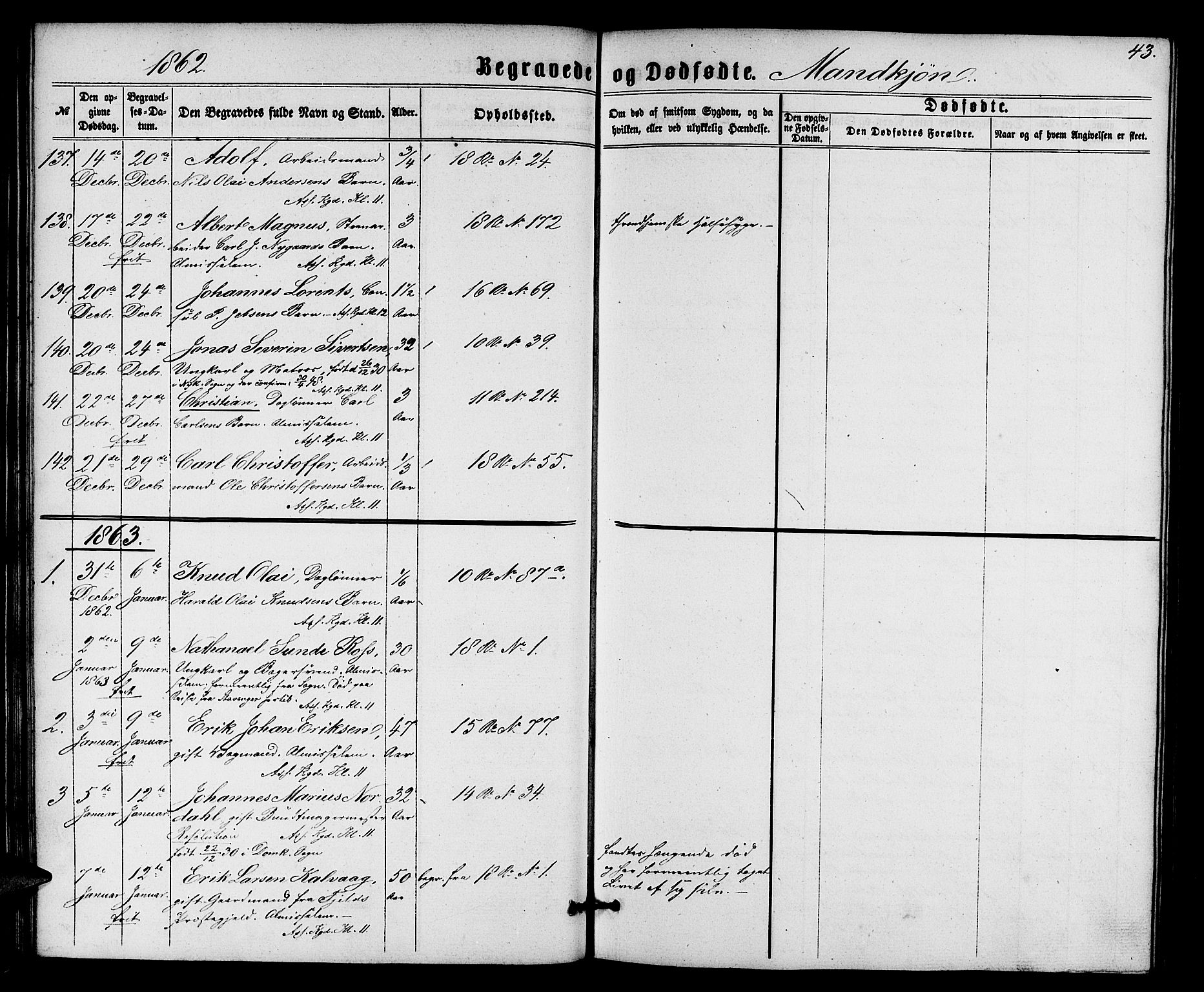 Domkirken sokneprestembete, SAB/A-74801/H/Hab/L0039: Parish register (copy) no. E 3, 1860-1868, p. 43