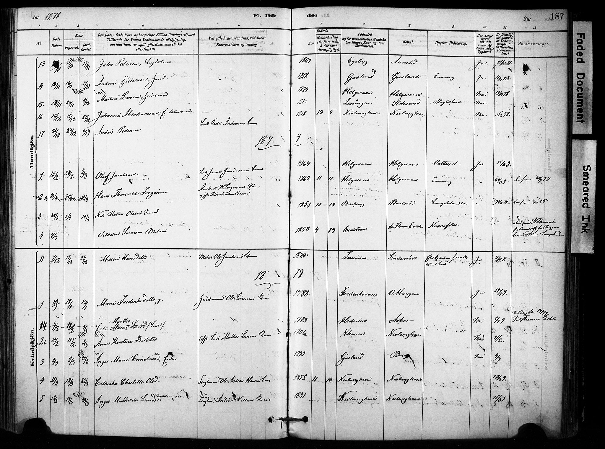 Brunlanes kirkebøker, AV/SAKO-A-342/F/Fb/L0001: Parish register (official) no. II 1, 1878-1899, p. 187