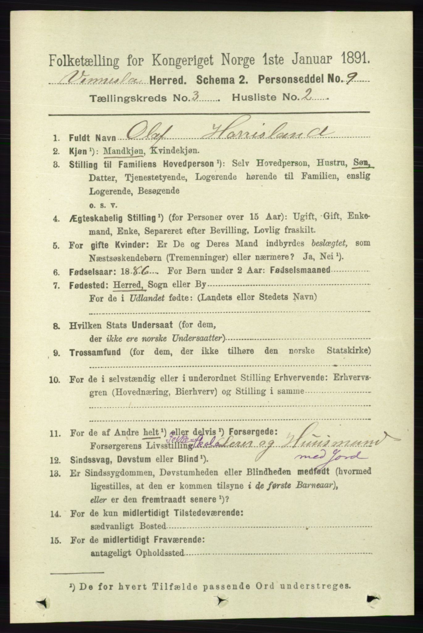 RA, 1891 census for 1014 Vennesla, 1891, p. 652