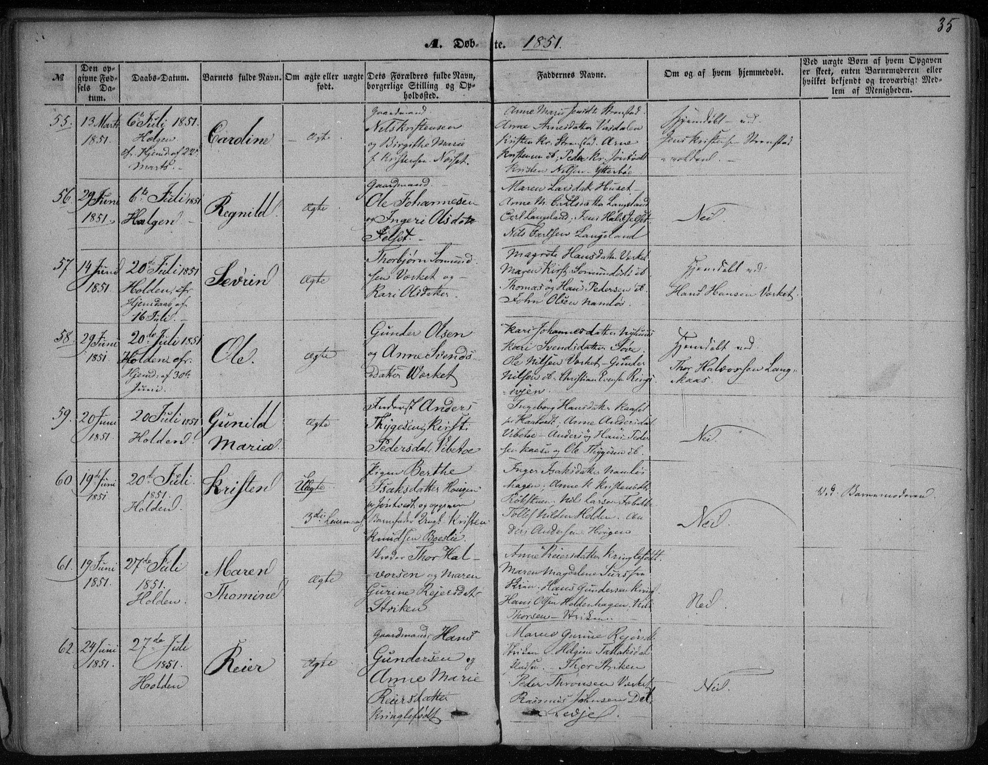 Holla kirkebøker, AV/SAKO-A-272/F/Fa/L0005: Parish register (official) no. 5, 1849-1860, p. 35