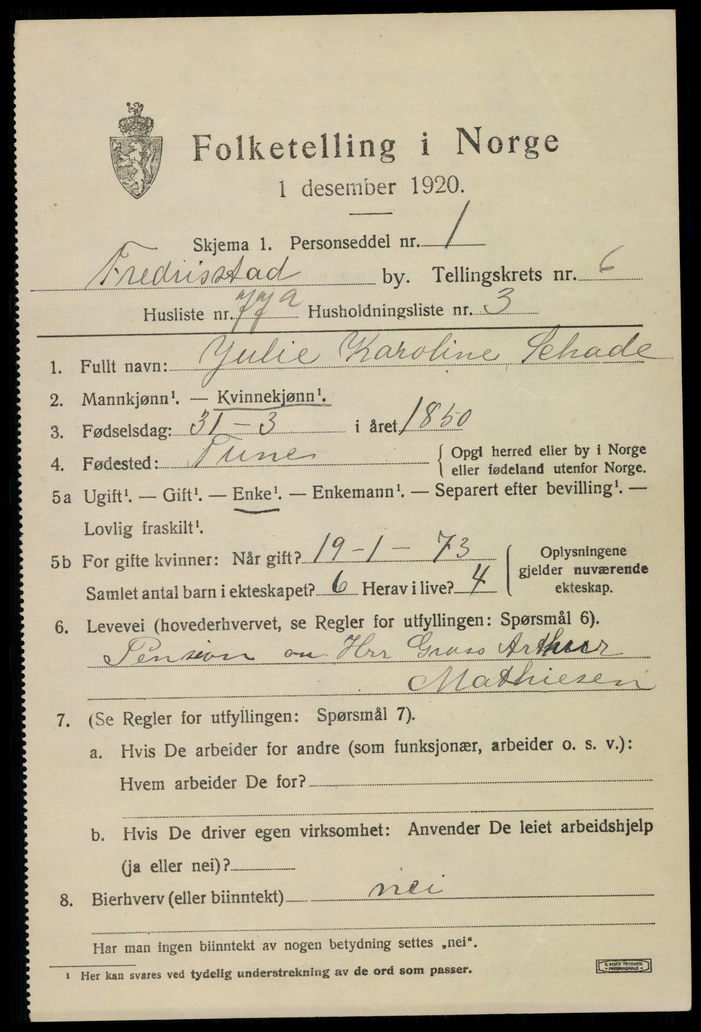 SAO, 1920 census for Fredrikstad, 1920, p. 21453