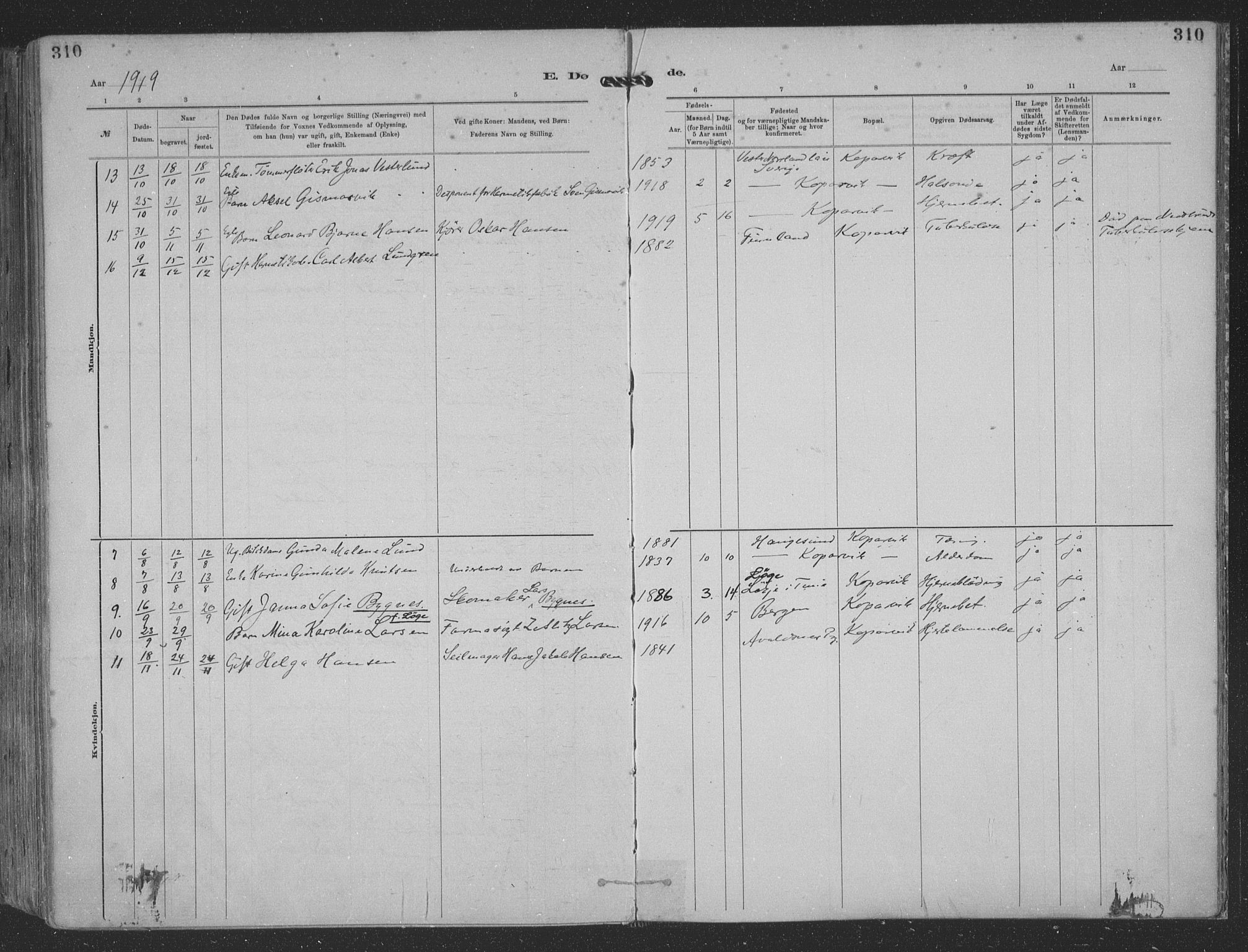 Kopervik sokneprestkontor, AV/SAST-A-101850/H/Ha/Haa/L0001: Parish register (official) no. A 1, 1880-1919, p. 310