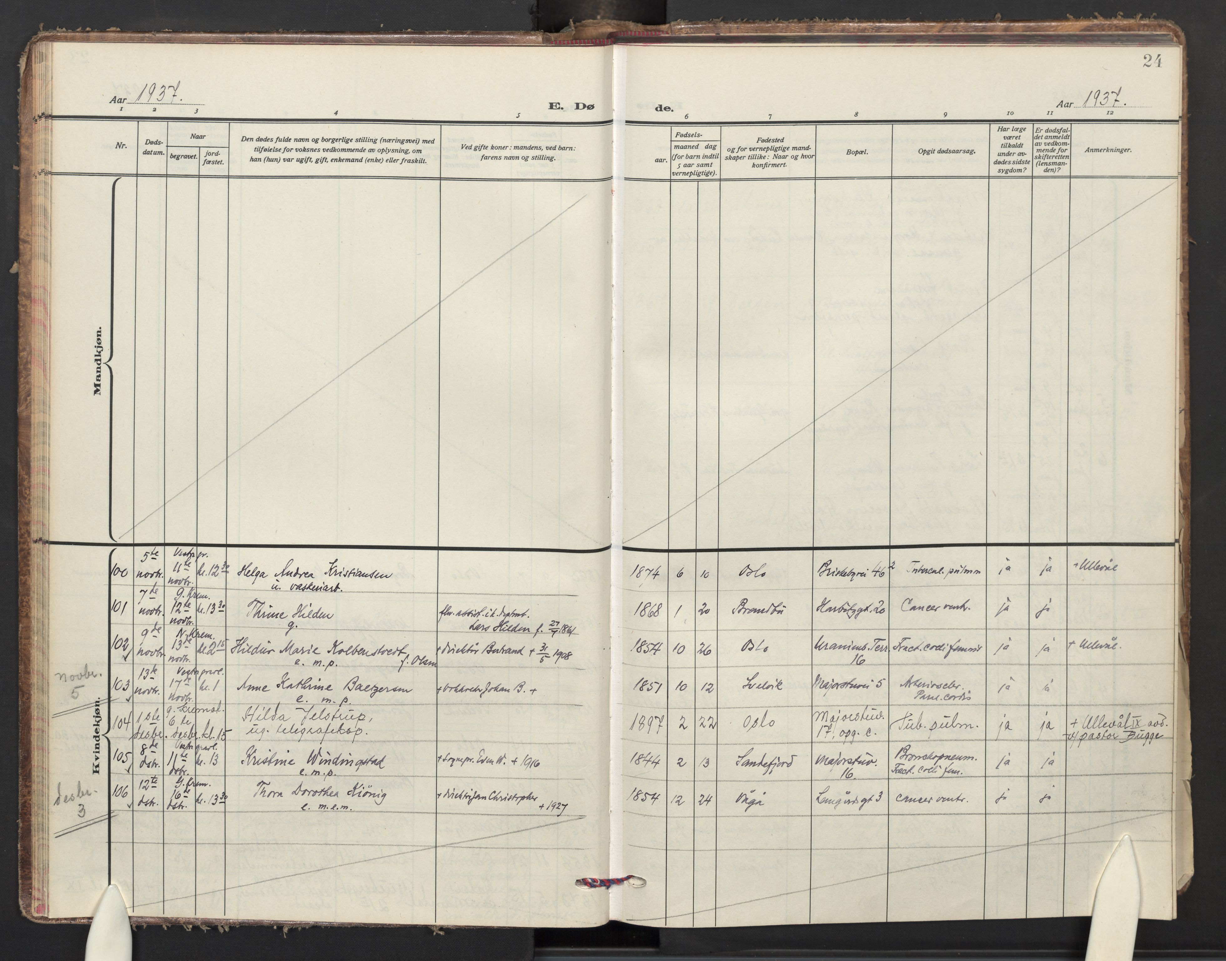 Uranienborg prestekontor Kirkebøker, AV/SAO-A-10877/F/Fa/L0018: Parish register (official) no. I 18, 1936-1948, p. 24