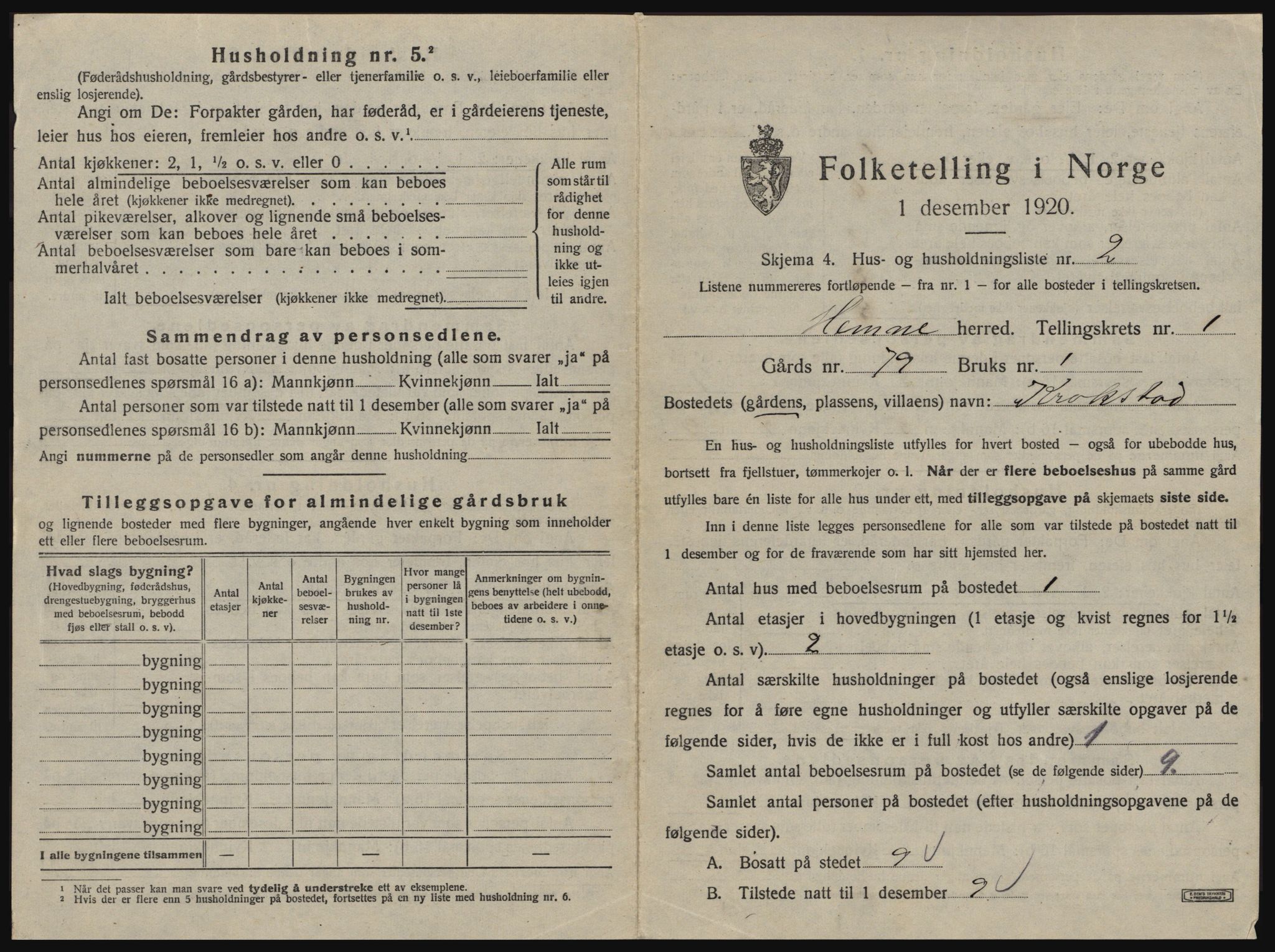 SAT, 1920 census for Hemne, 1920, p. 54