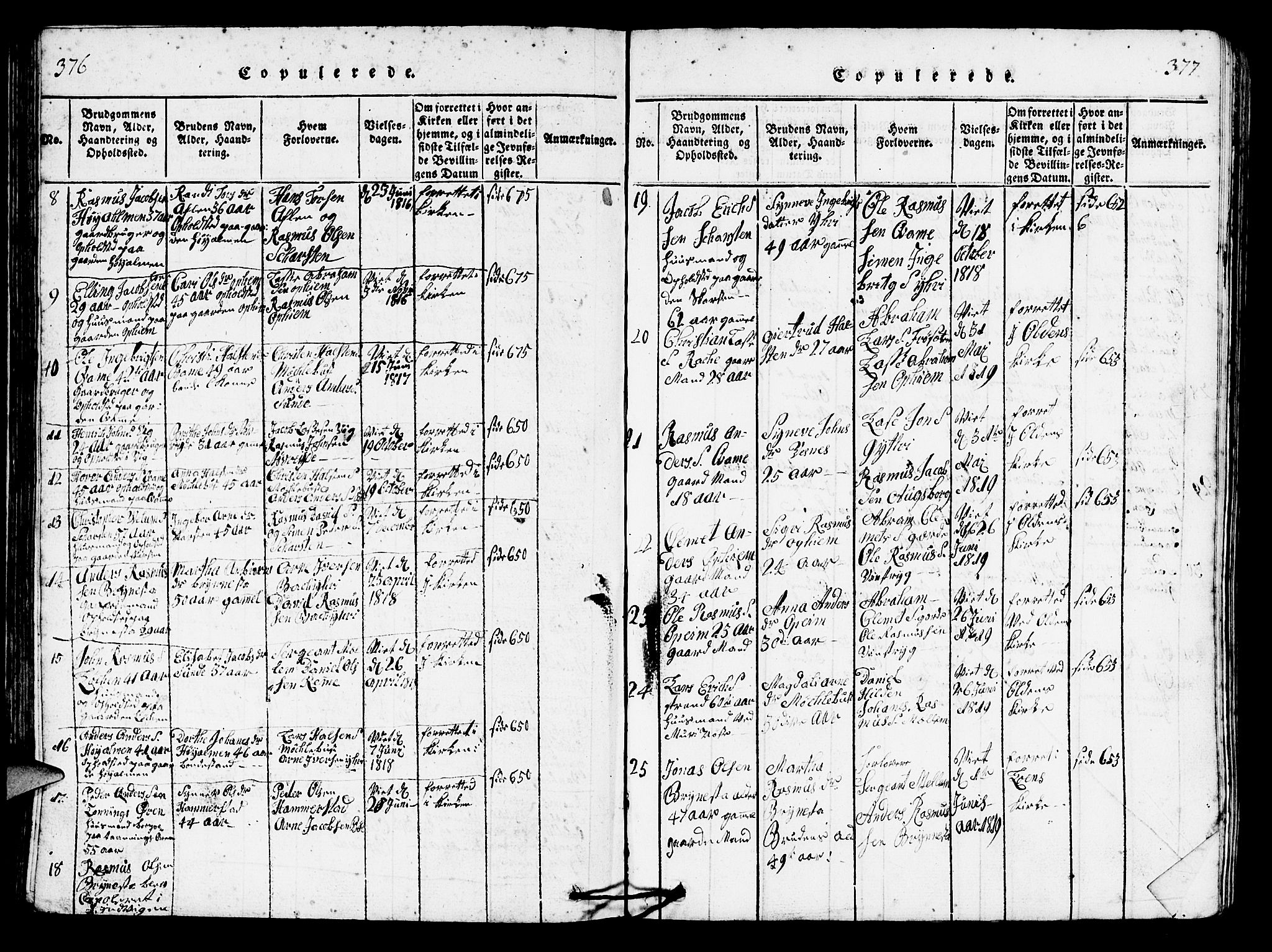 Innvik sokneprestembete, AV/SAB-A-80501: Parish register (copy) no. B 1, 1816-1820, p. 376-377