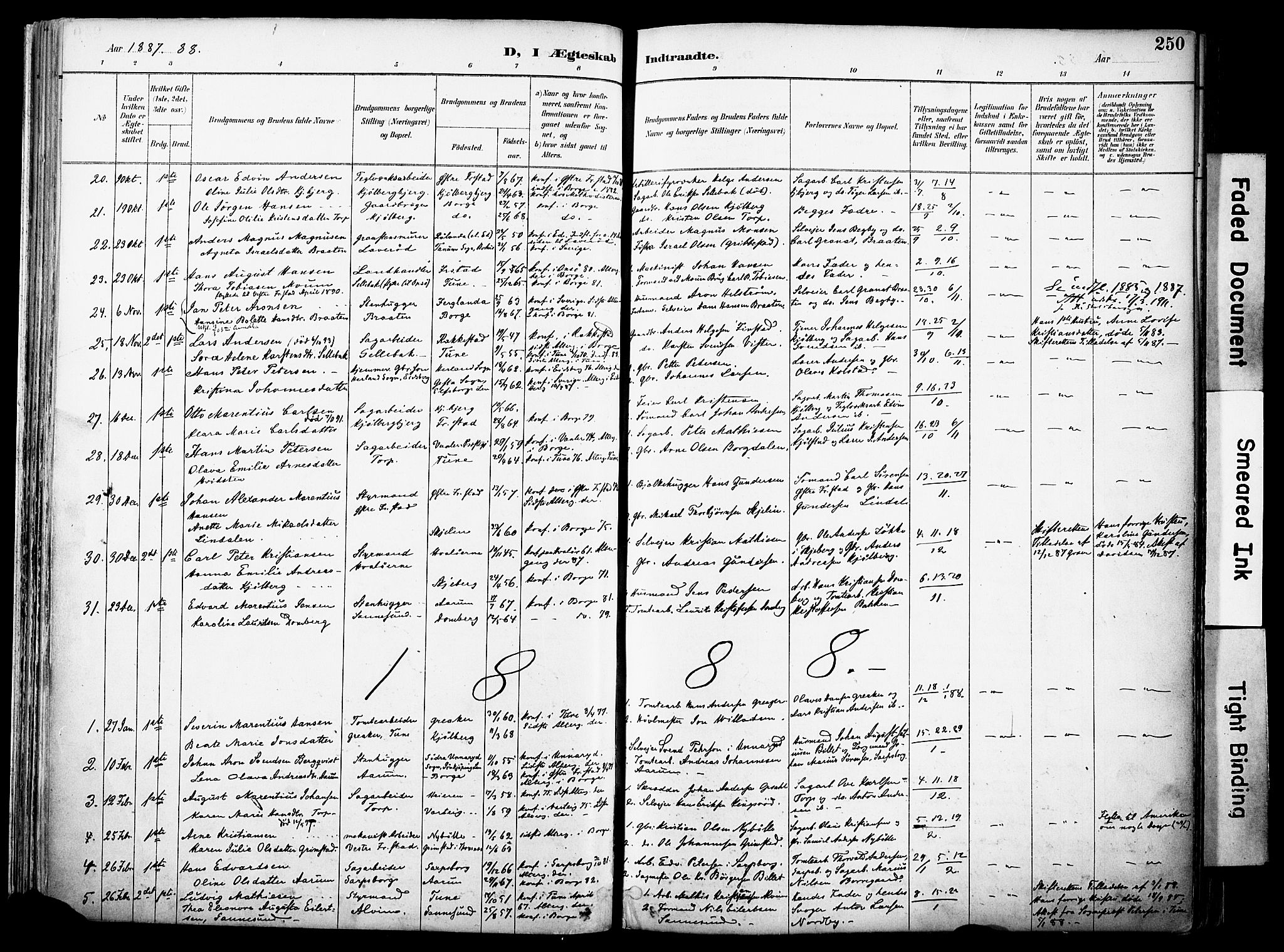 Borge prestekontor Kirkebøker, AV/SAO-A-10903/F/Fa/L0008: Parish register (official) no. I 8B, 1887-1902, p. 250