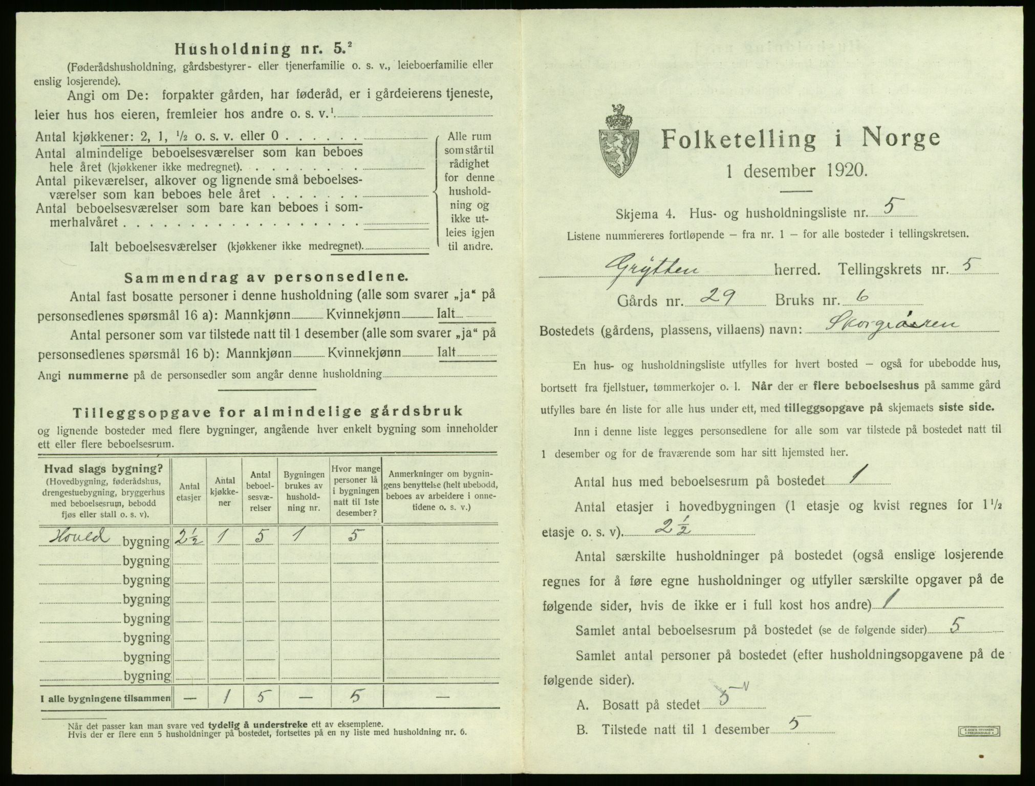 SAT, 1920 census for Grytten, 1920, p. 528