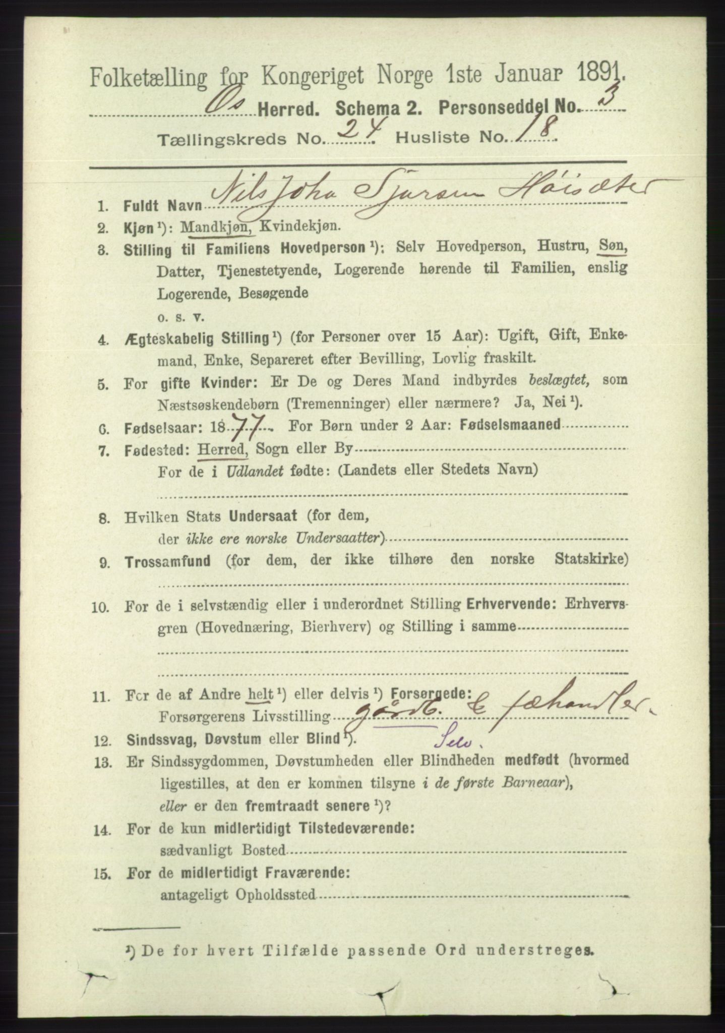 RA, 1891 census for 1243 Os, 1891, p. 5326