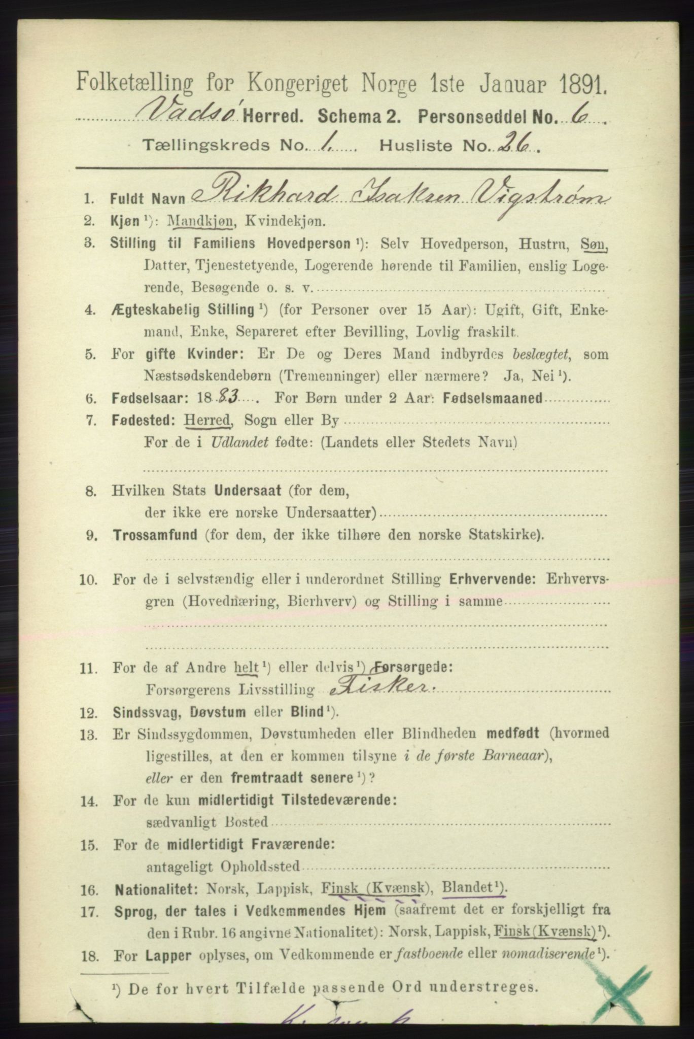 RA, 1891 census for 2029 Vadsø, 1891, p. 214
