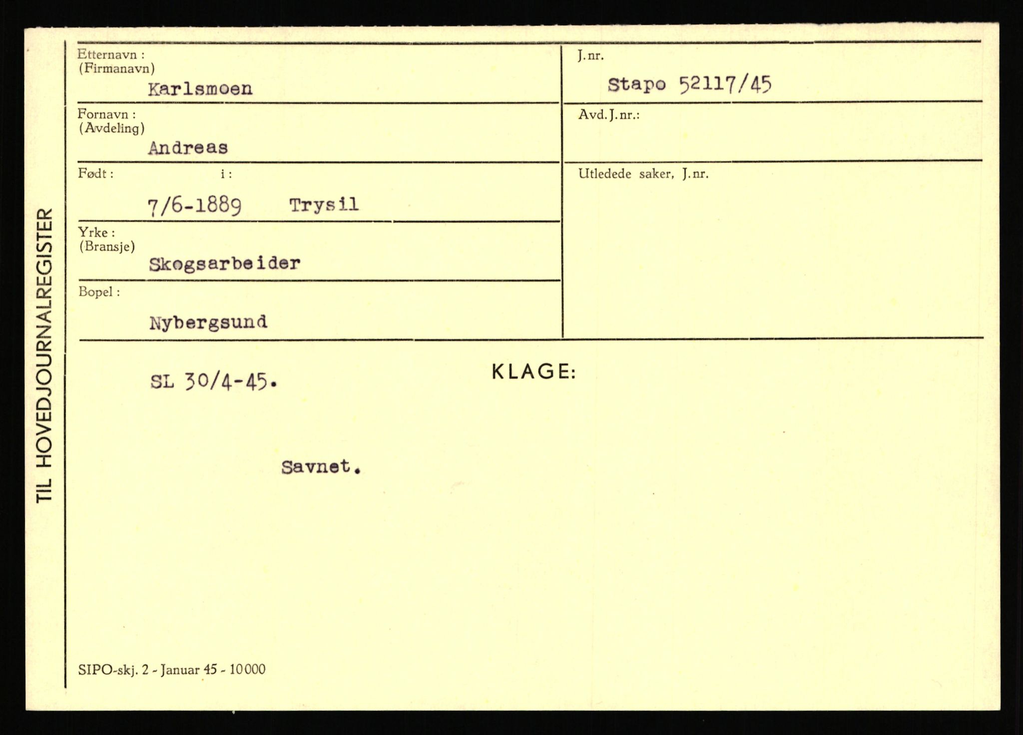 Statspolitiet - Hovedkontoret / Osloavdelingen, AV/RA-S-1329/C/Ca/L0008: Johan(nes)sen - Knoph, 1943-1945, p. 3788