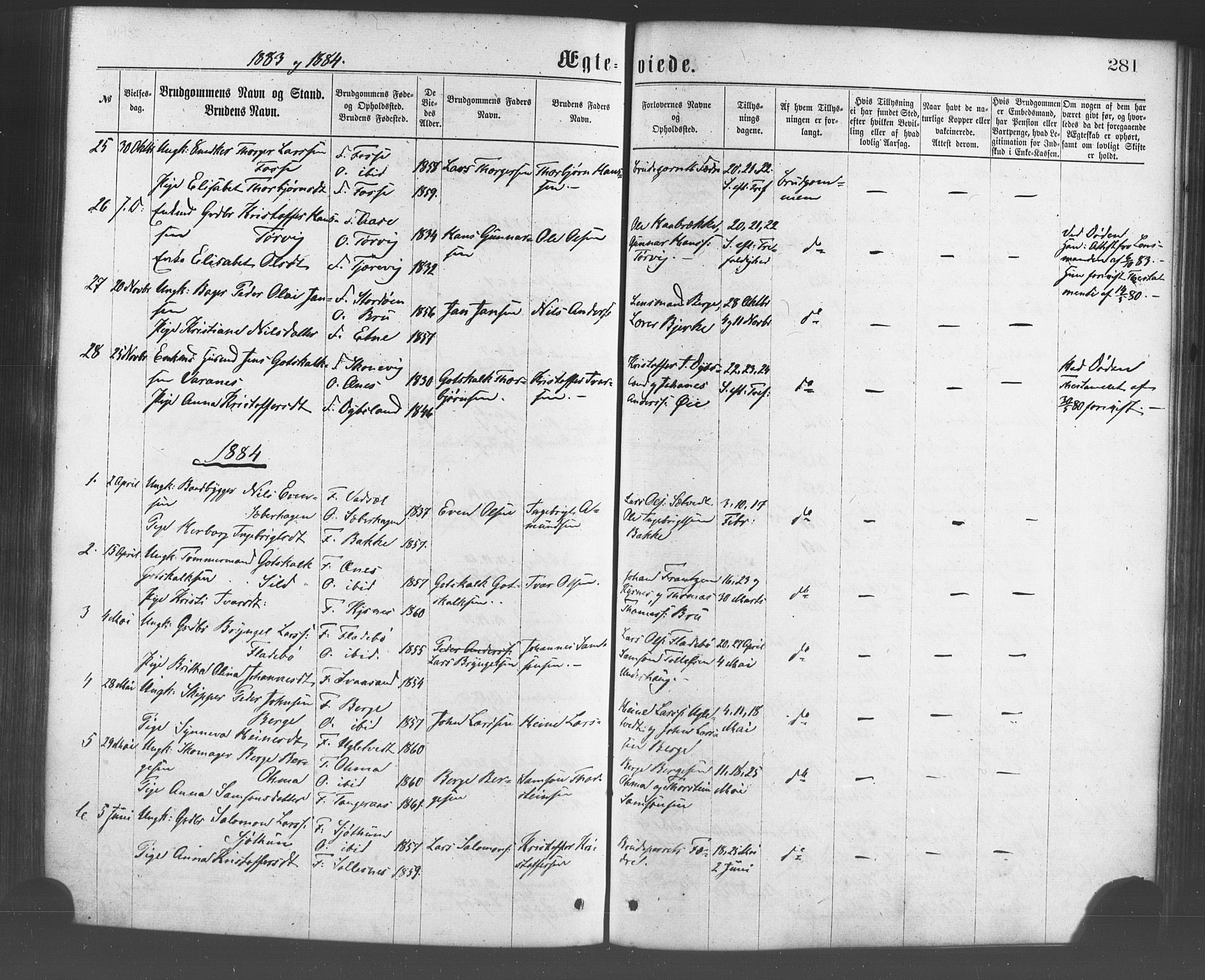 Strandebarm sokneprestembete, SAB/A-78401/H/Haa: Parish register (official) no. A 9, 1872-1886, p. 281