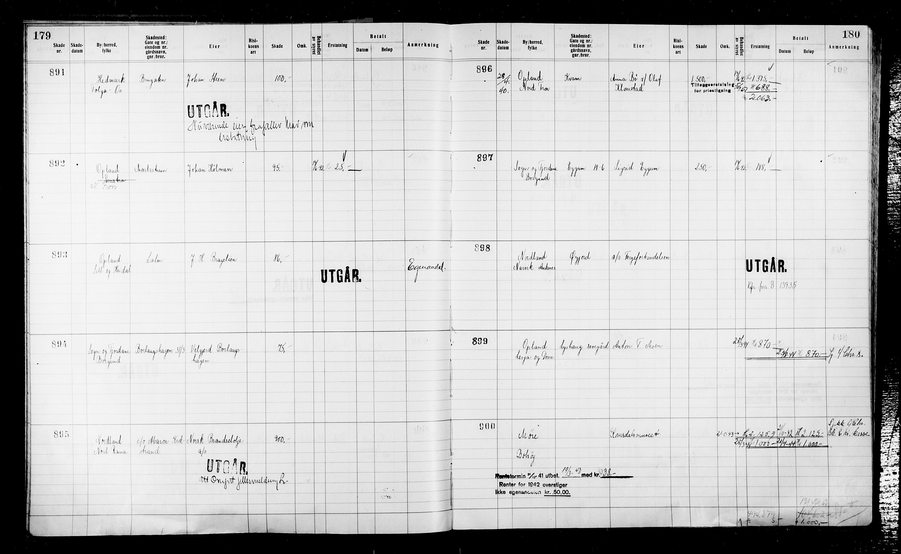 Krigsskadetrygdene for bygninger og løsøre, RA/S-1548/V/L0043: Bygning, ikke trygdet., 1940-1945, p. 179-180