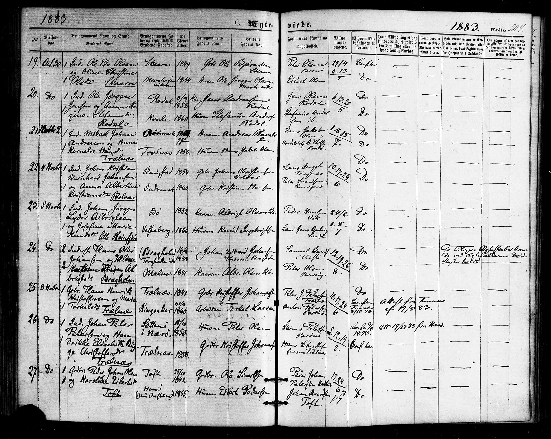 Ministerialprotokoller, klokkerbøker og fødselsregistre - Nordland, SAT/A-1459/813/L0199: Parish register (official) no. 813A09, 1875-1885, p. 204