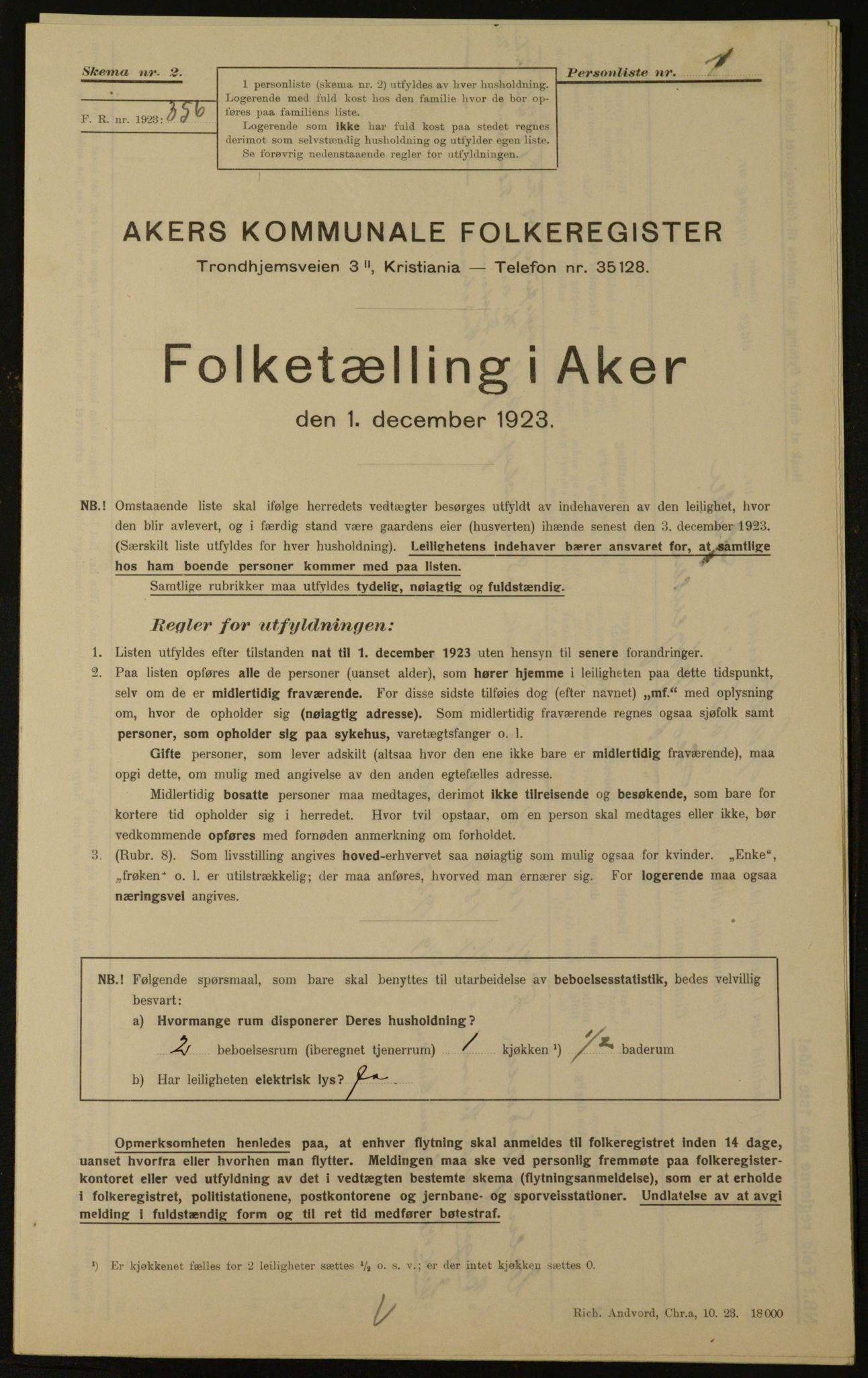 , Municipal Census 1923 for Aker, 1923, p. 2261