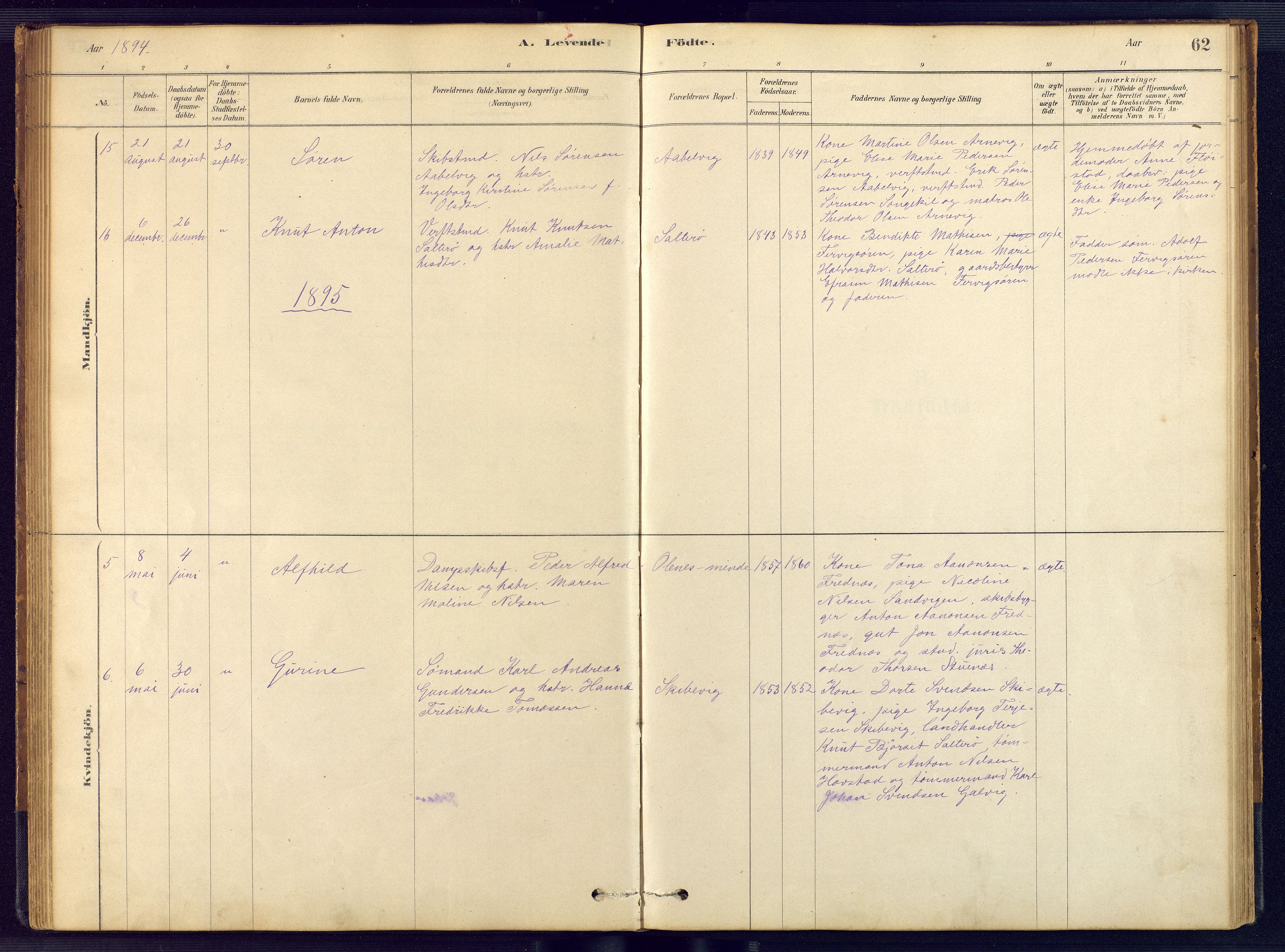 Austre Moland sokneprestkontor, AV/SAK-1111-0001/F/Fb/Fbb/L0001: Parish register (copy) no. B 1, 1878-1904, p. 62