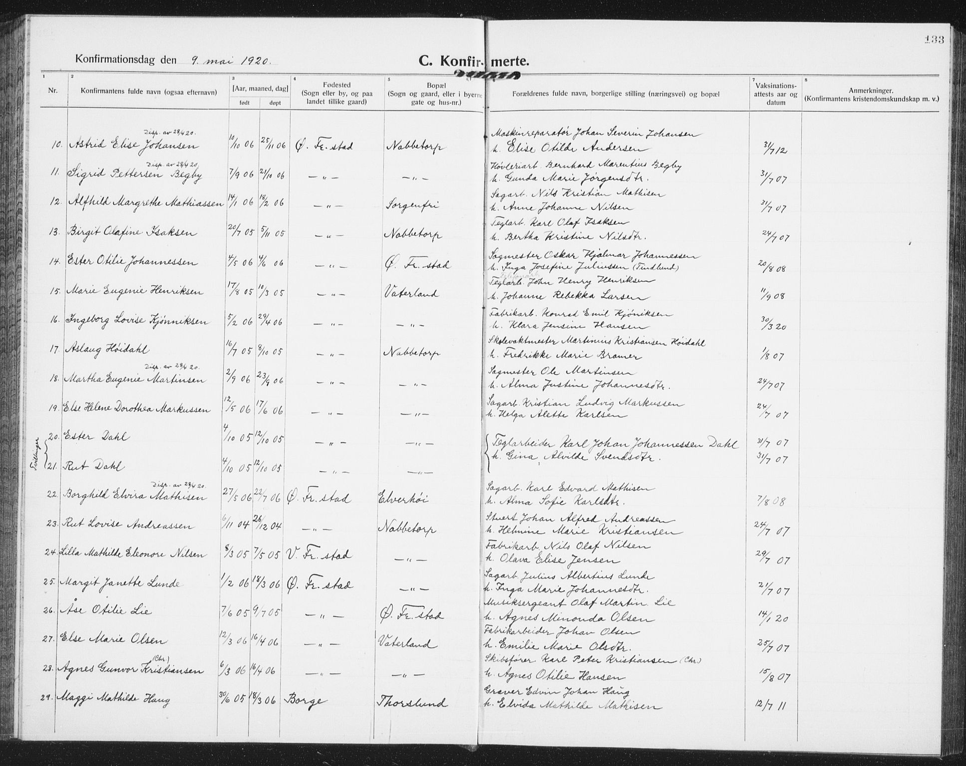 Østre Fredrikstad prestekontor Kirkebøker, AV/SAO-A-10907/G/Ga/L0003: Parish register (copy) no. 3, 1920-1940, p. 133