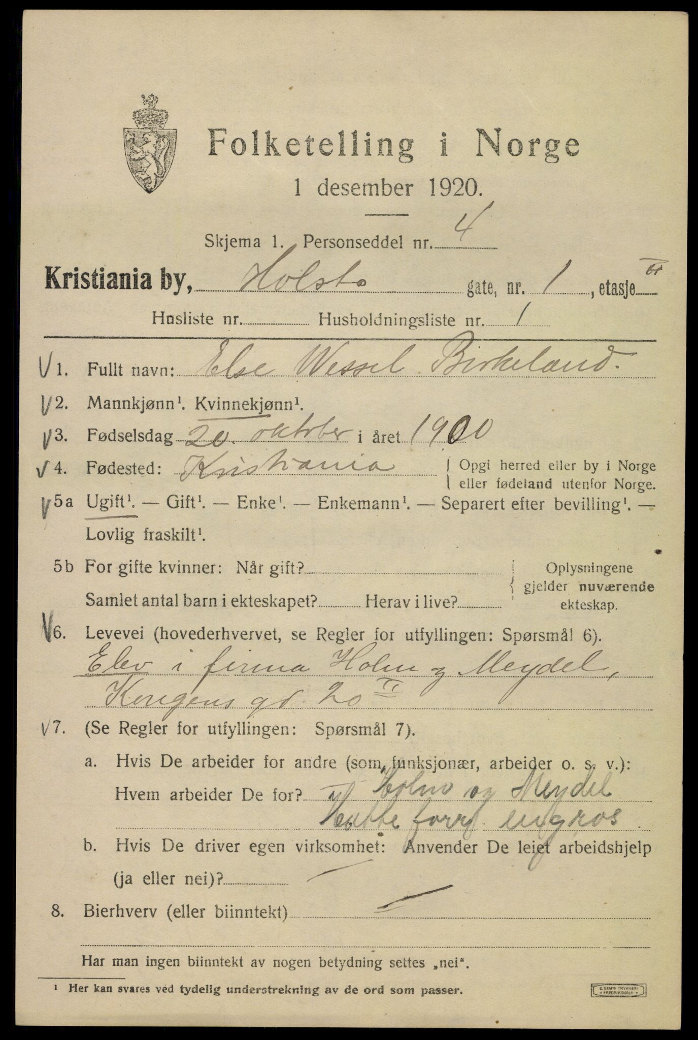 SAO, 1920 census for Kristiania, 1920, p. 296983