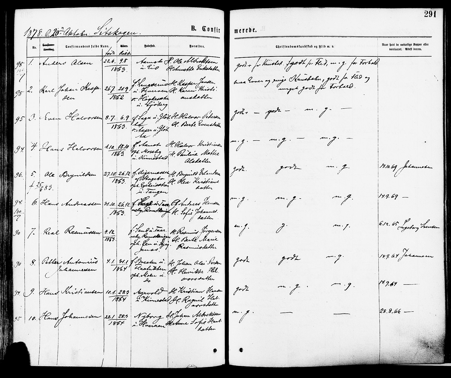 Høland prestekontor Kirkebøker, AV/SAO-A-10346a/F/Fa/L0012.a: Parish register (official) no. I 12A, 1869-1879, p. 291