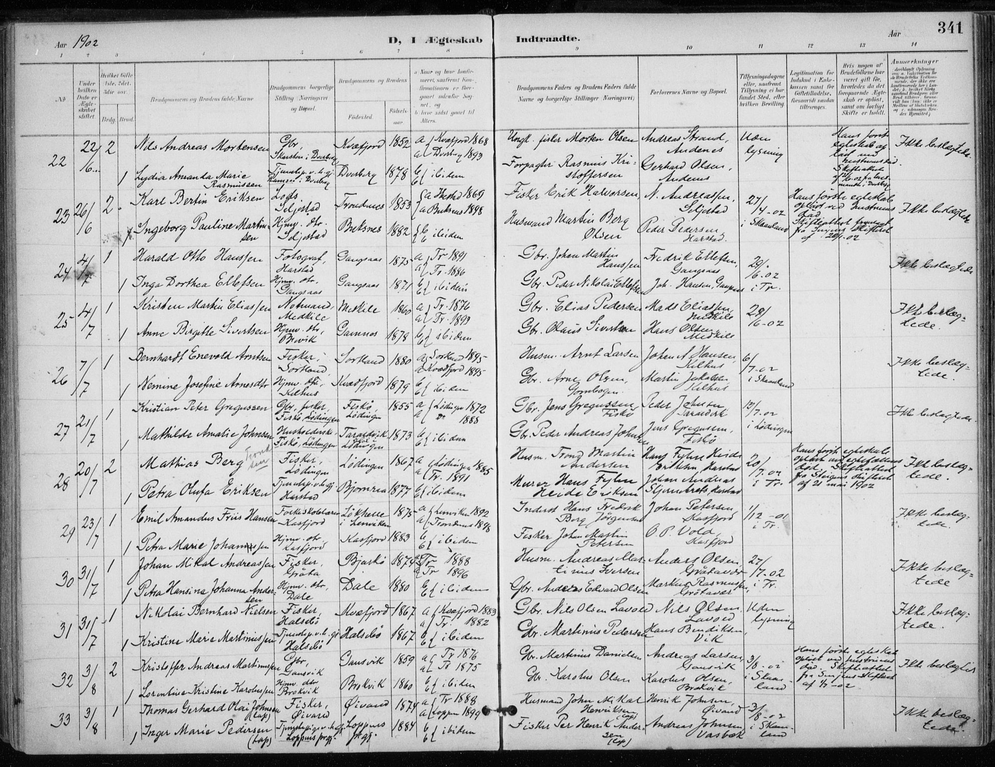Trondenes sokneprestkontor, SATØ/S-1319/H/Ha/L0017kirke: Parish register (official) no. 17, 1899-1908, p. 341