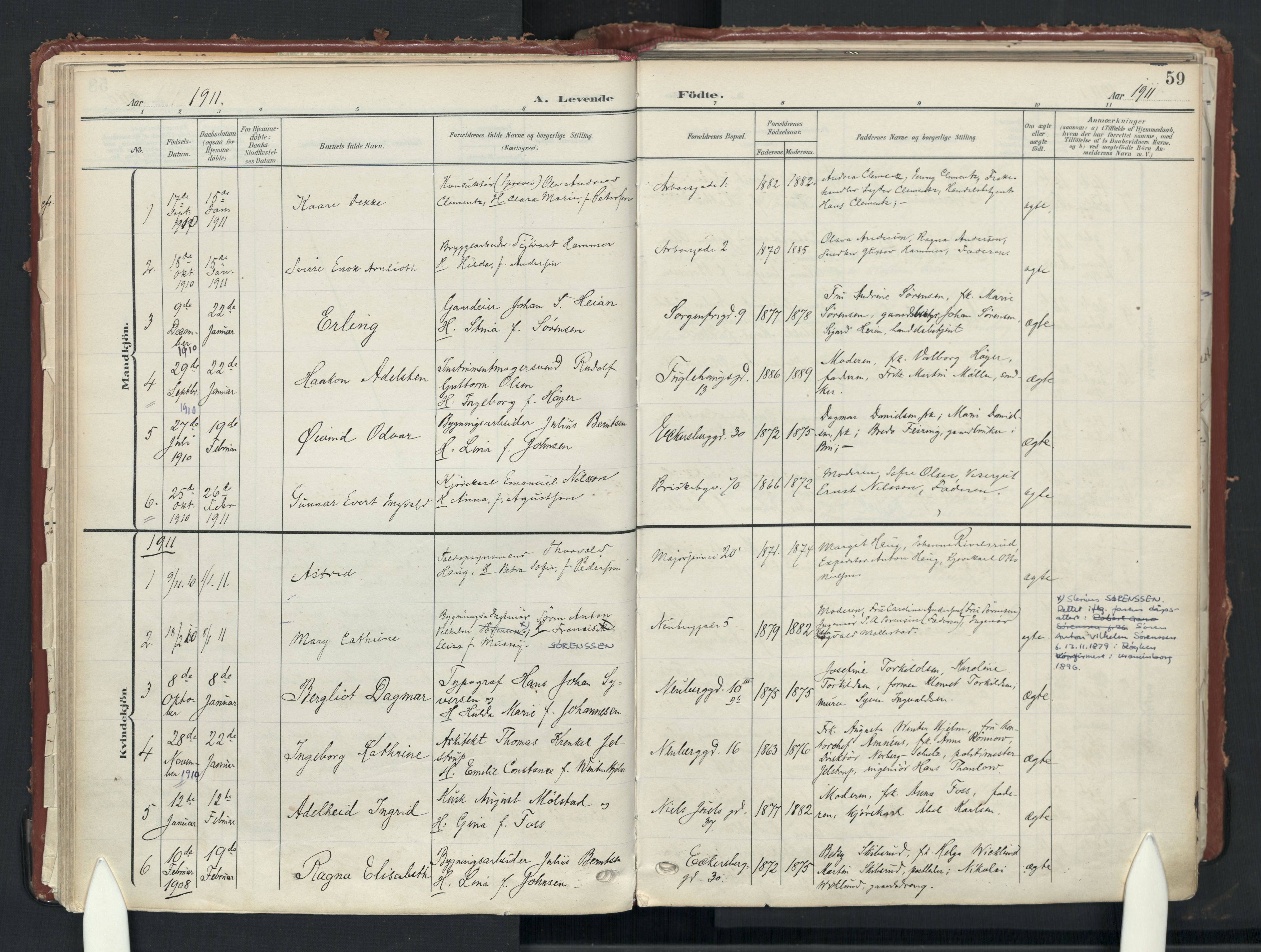 Uranienborg prestekontor Kirkebøker, AV/SAO-A-10877/F/Fa/L0010: Parish register (official) no. I 10, 1907-1928, p. 59