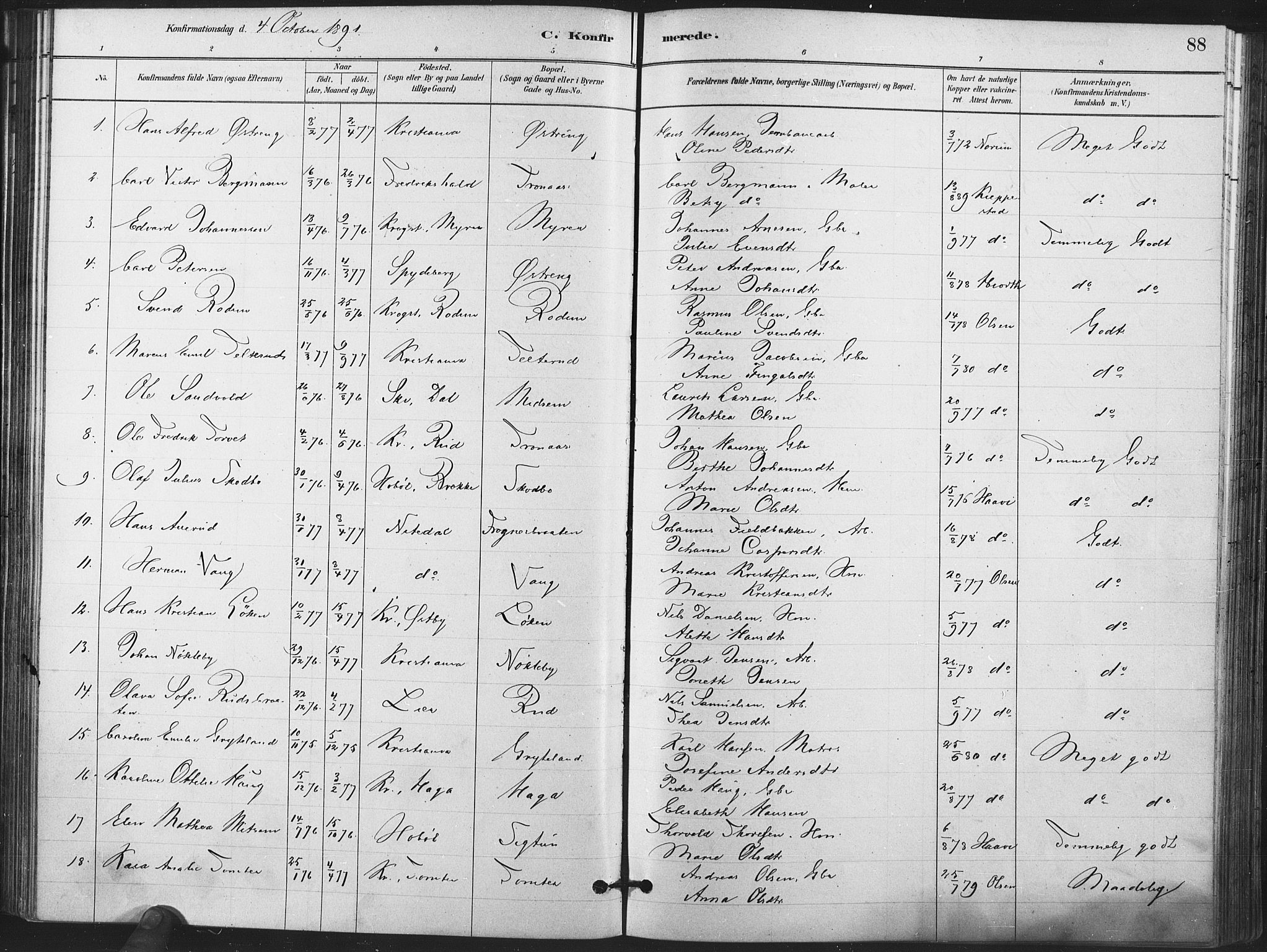 Kråkstad prestekontor Kirkebøker, AV/SAO-A-10125a/F/Fa/L0009: Parish register (official) no. I 9, 1880-1892, p. 88