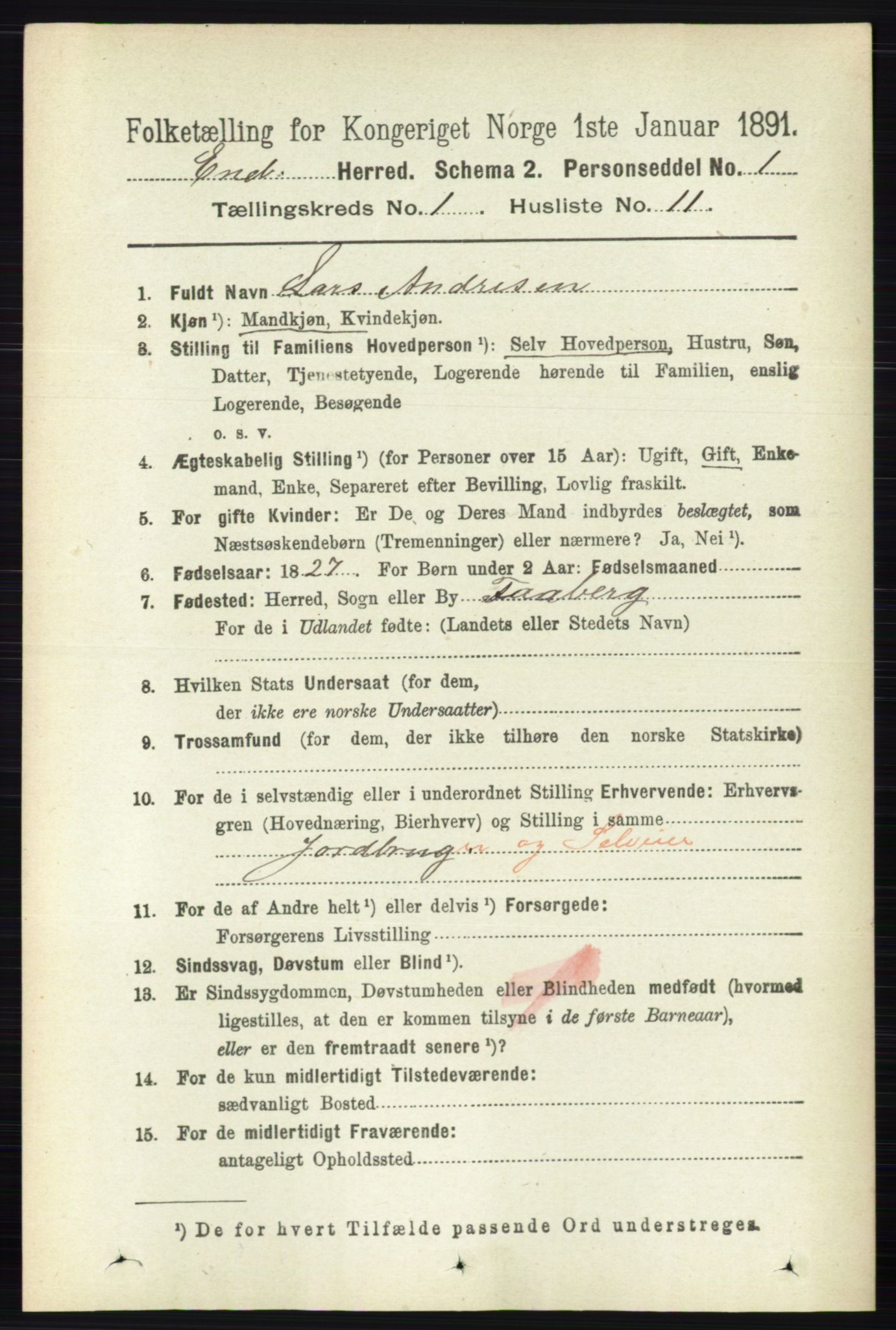 RA, 1891 census for 0229 Enebakk, 1891, p. 187