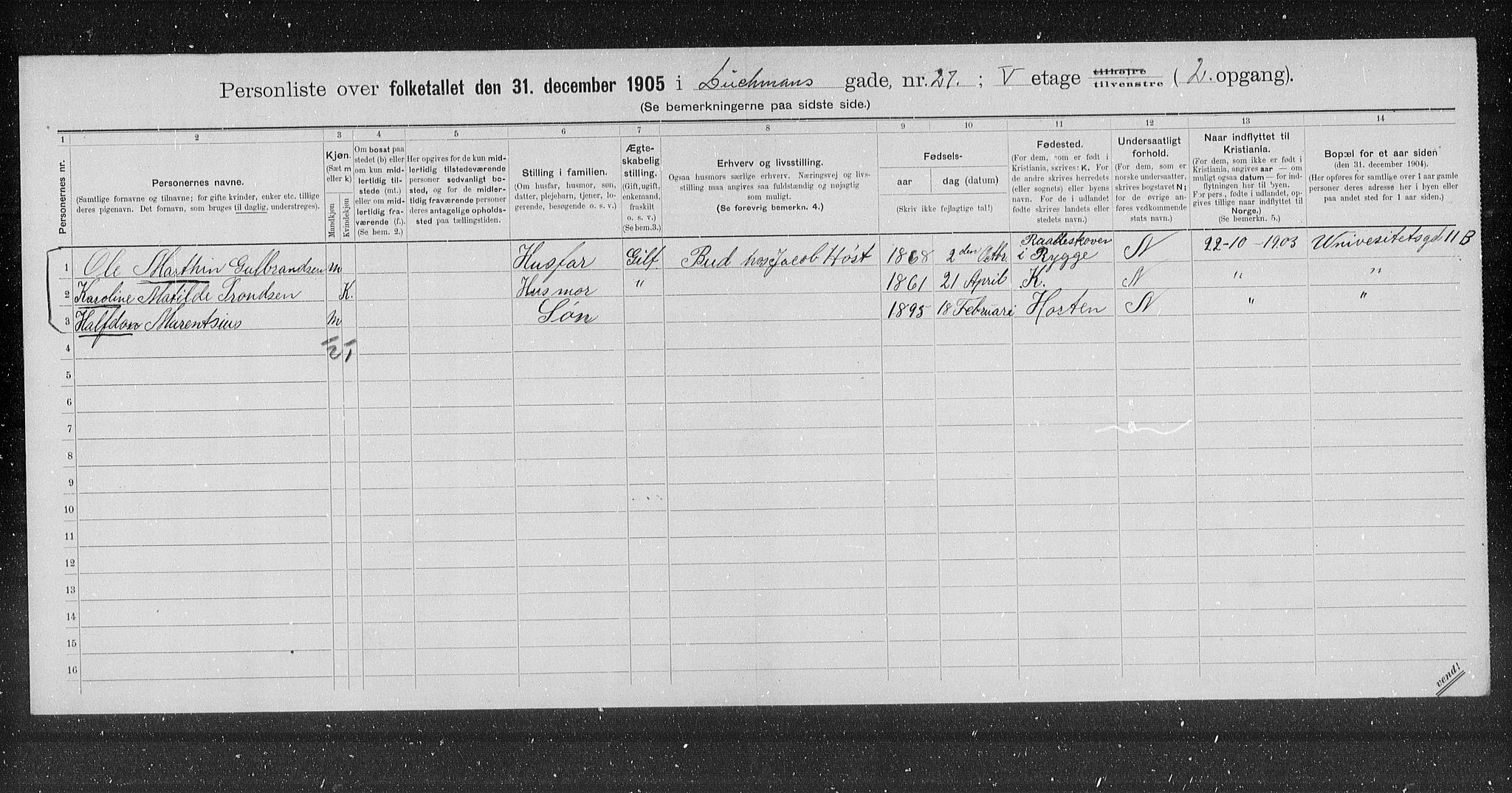 OBA, Municipal Census 1905 for Kristiania, 1905, p. 8210