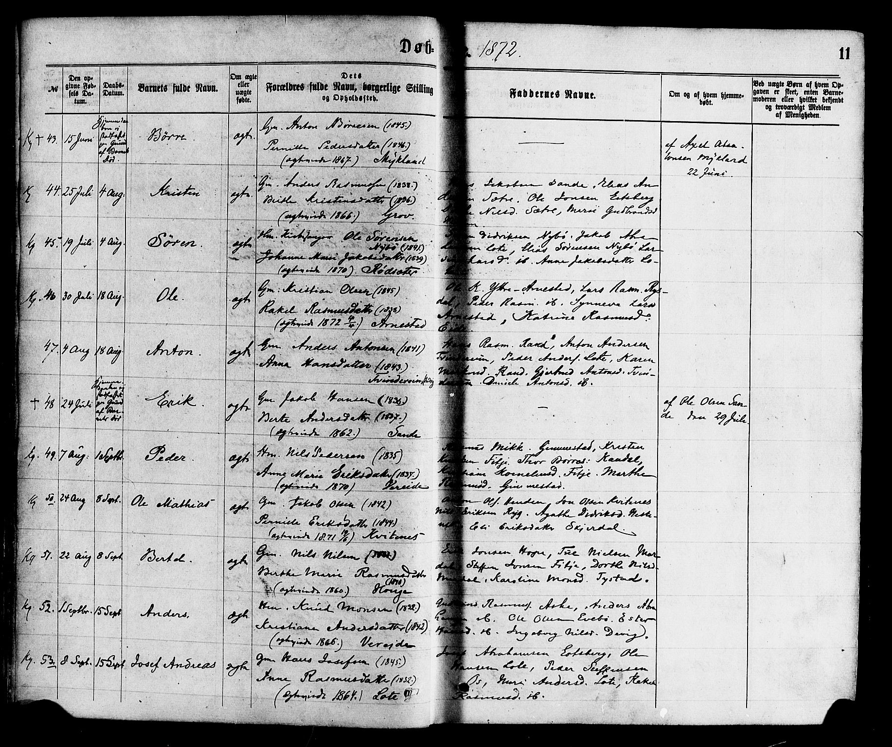 Gloppen sokneprestembete, SAB/A-80101/H/Haa/Haaa/L0010: Parish register (official) no. A 10, 1871-1884, p. 11
