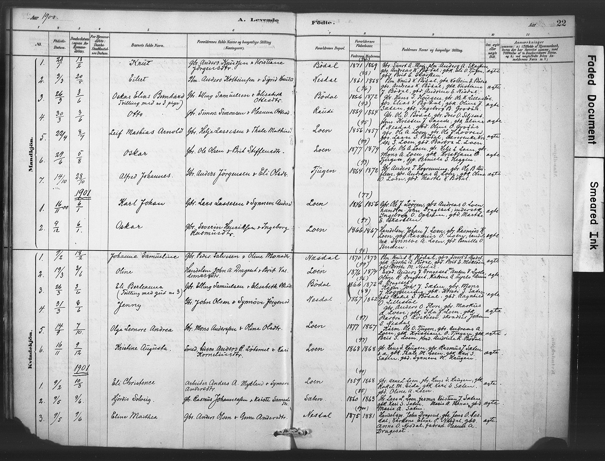 Stryn Sokneprestembete, SAB/A-82501: Parish register (official) no. C 1, 1878-1907, p. 22