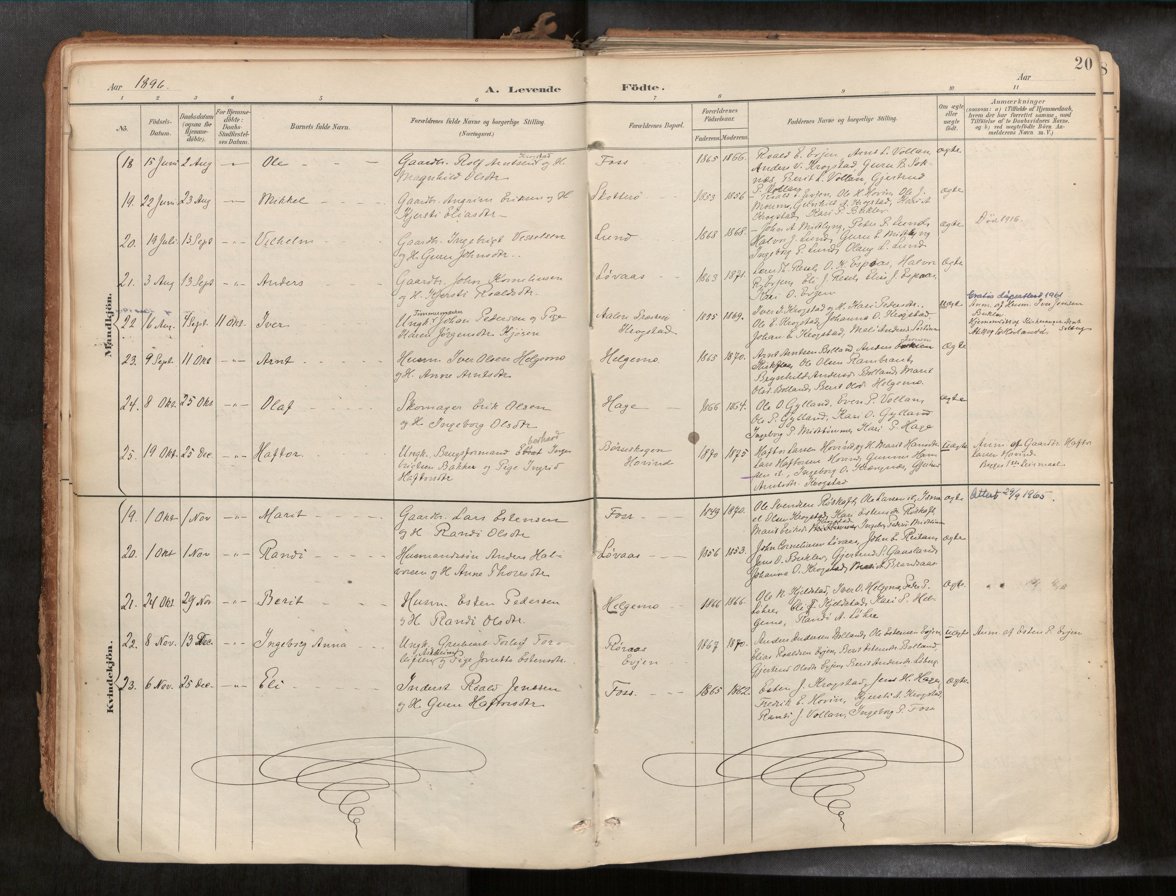 Ministerialprotokoller, klokkerbøker og fødselsregistre - Sør-Trøndelag, SAT/A-1456/692/L1105b: Parish register (official) no. 692A06, 1891-1934, p. 20