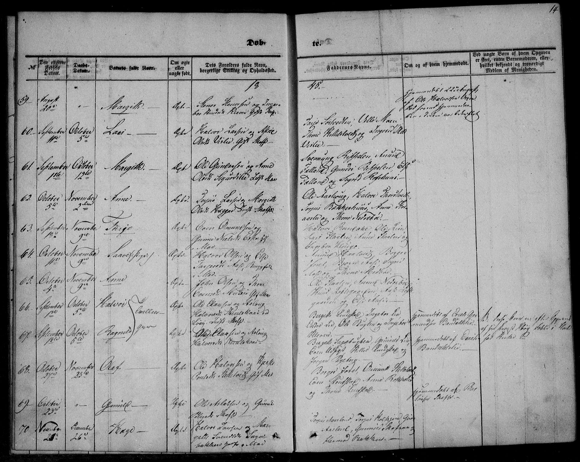 Mo kirkebøker, SAKO/A-286/F/Fa/L0005: Parish register (official) no. I 5, 1844-1864, p. 14