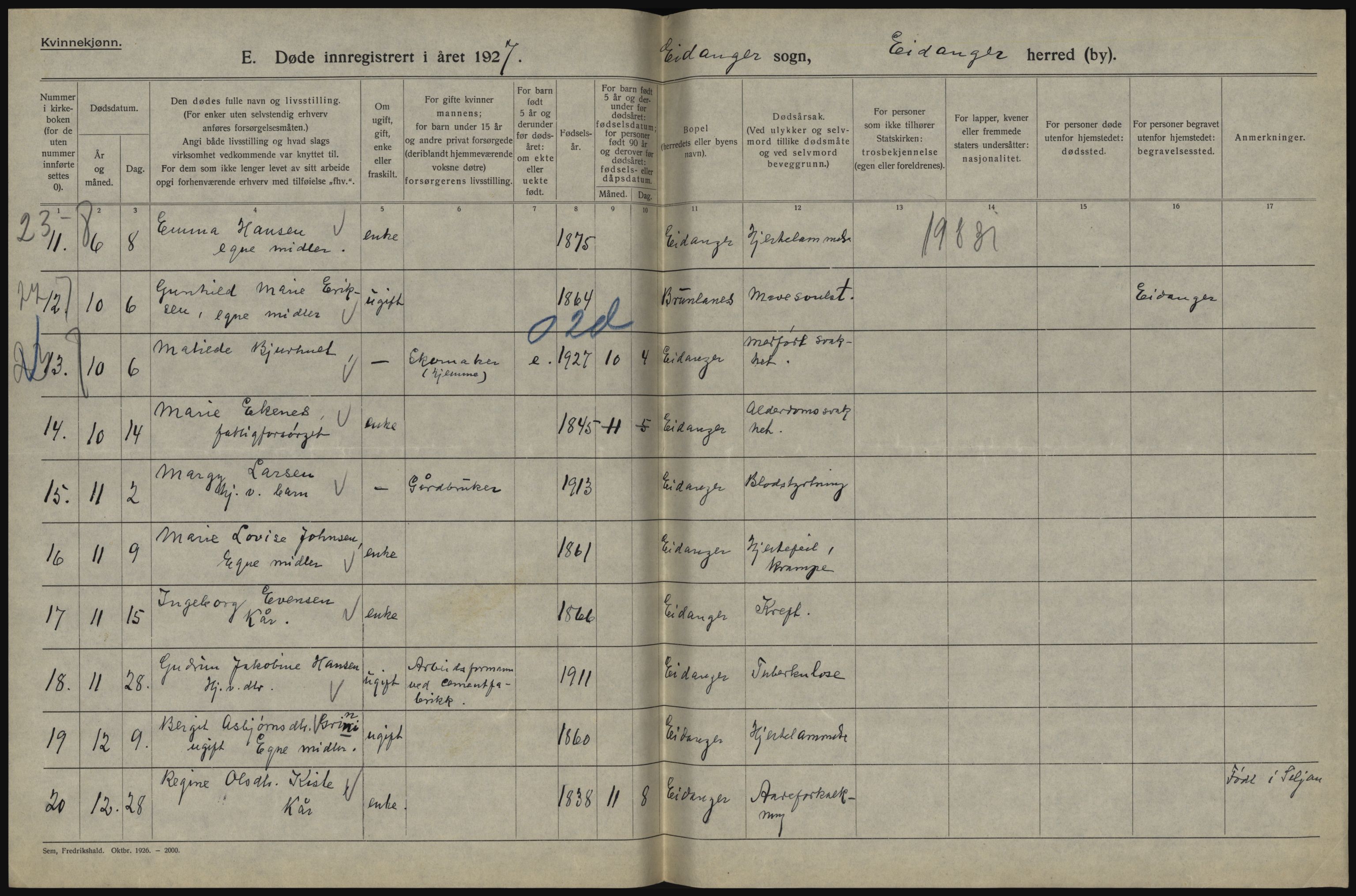 Statistisk sentralbyrå, Sosiodemografiske emner, Befolkning, AV/RA-S-2228/D/Df/Dfc/Dfcg/L0020: Telemark fylke: Gifte, døde. Bygder og byer., 1927, p. 478