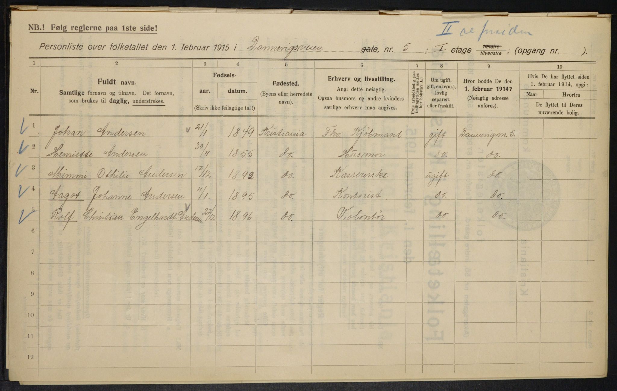 OBA, Municipal Census 1915 for Kristiania, 1915, p. 15074