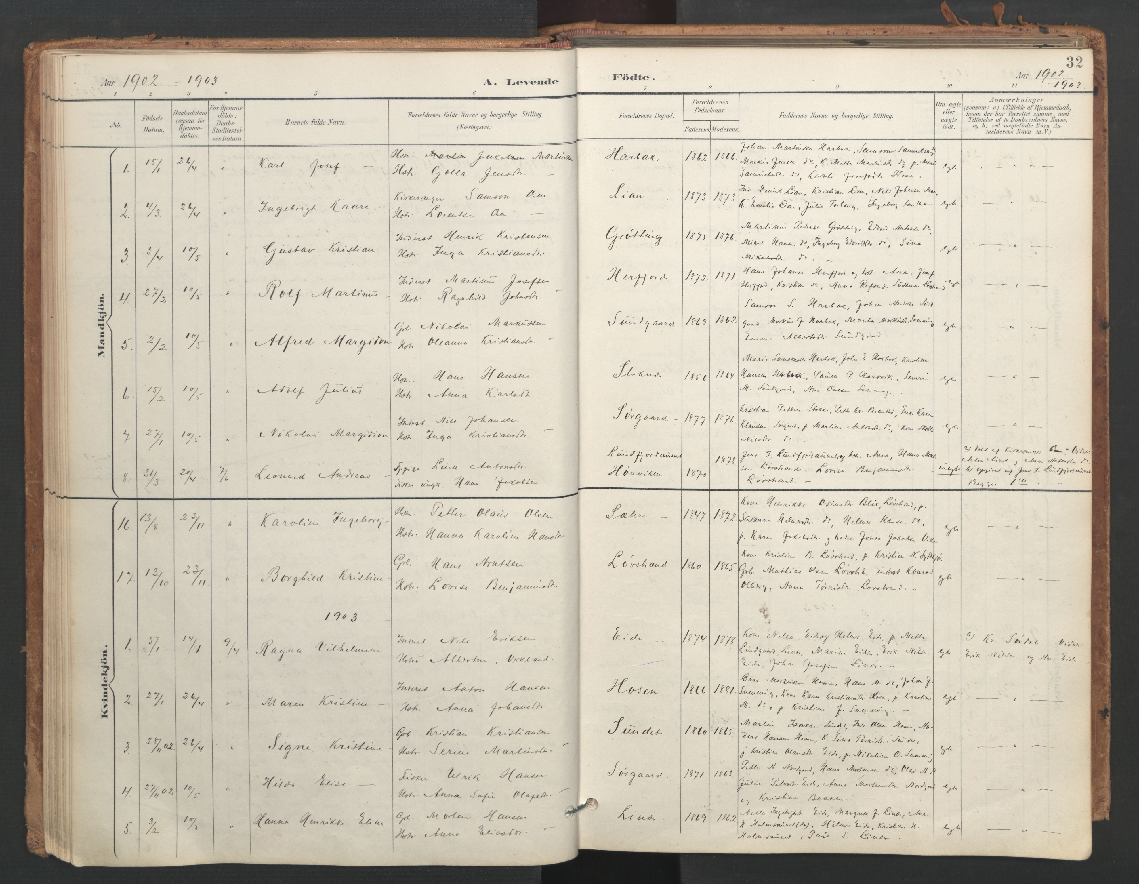 Ministerialprotokoller, klokkerbøker og fødselsregistre - Sør-Trøndelag, SAT/A-1456/656/L0693: Parish register (official) no. 656A02, 1894-1913, p. 32