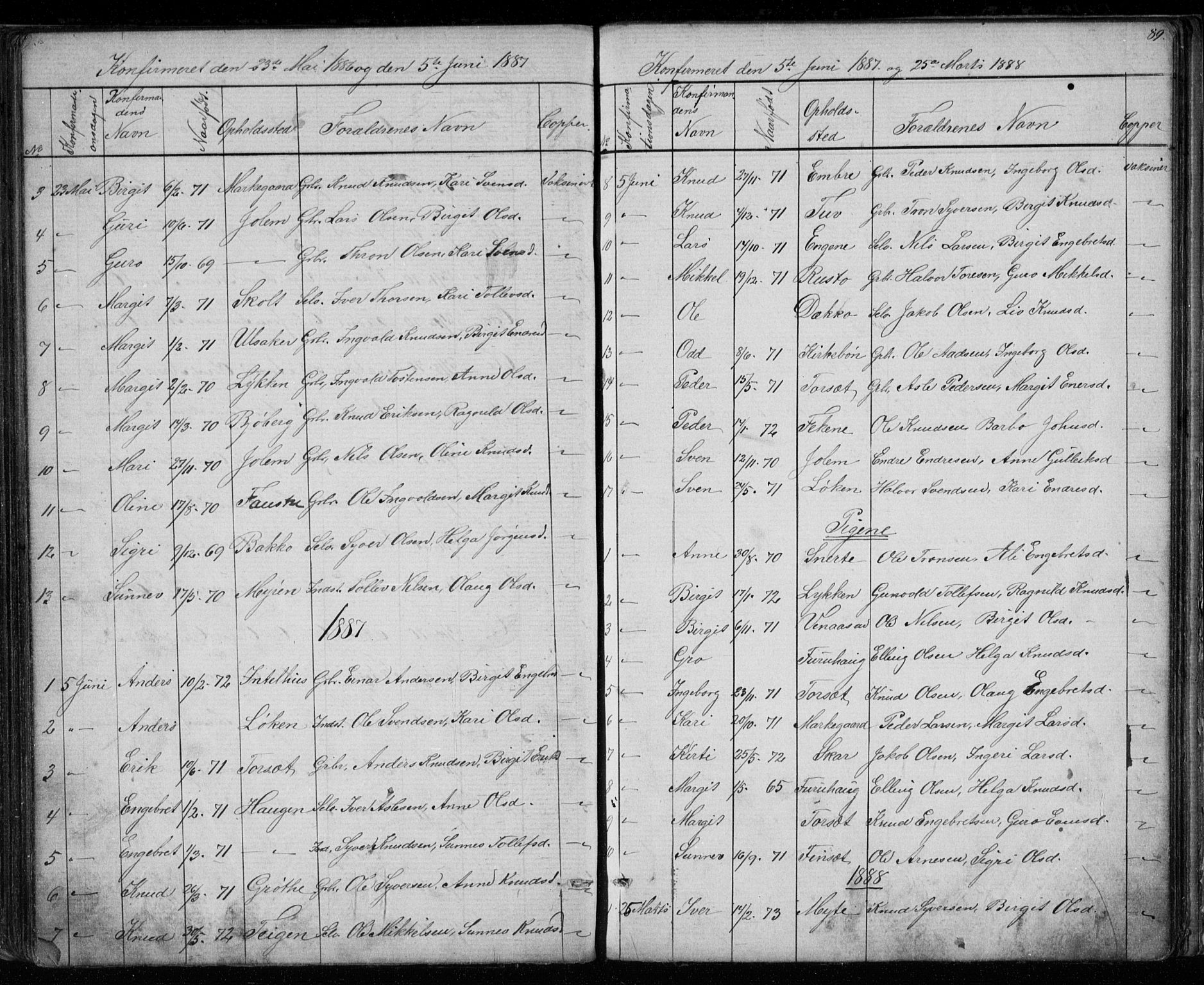 Gol kirkebøker, SAKO/A-226/G/Gb/L0005: Parish register (copy) no. II 5, 1875-1891, p. 89