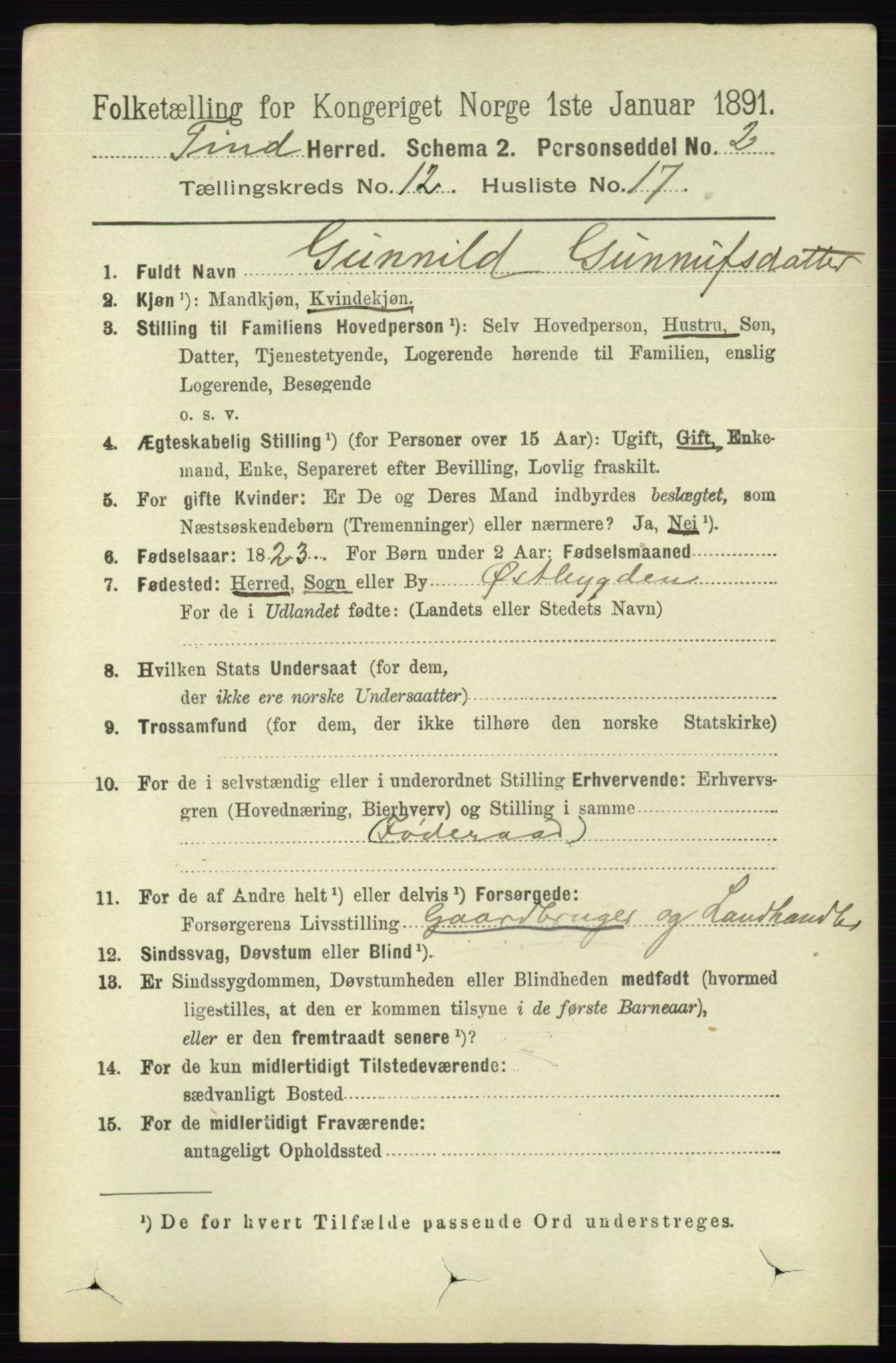 RA, 1891 census for 0826 Tinn, 1891, p. 2401
