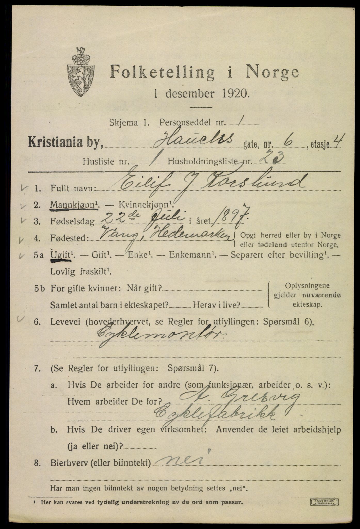 SAO, 1920 census for Kristiania, 1920, p. 272937