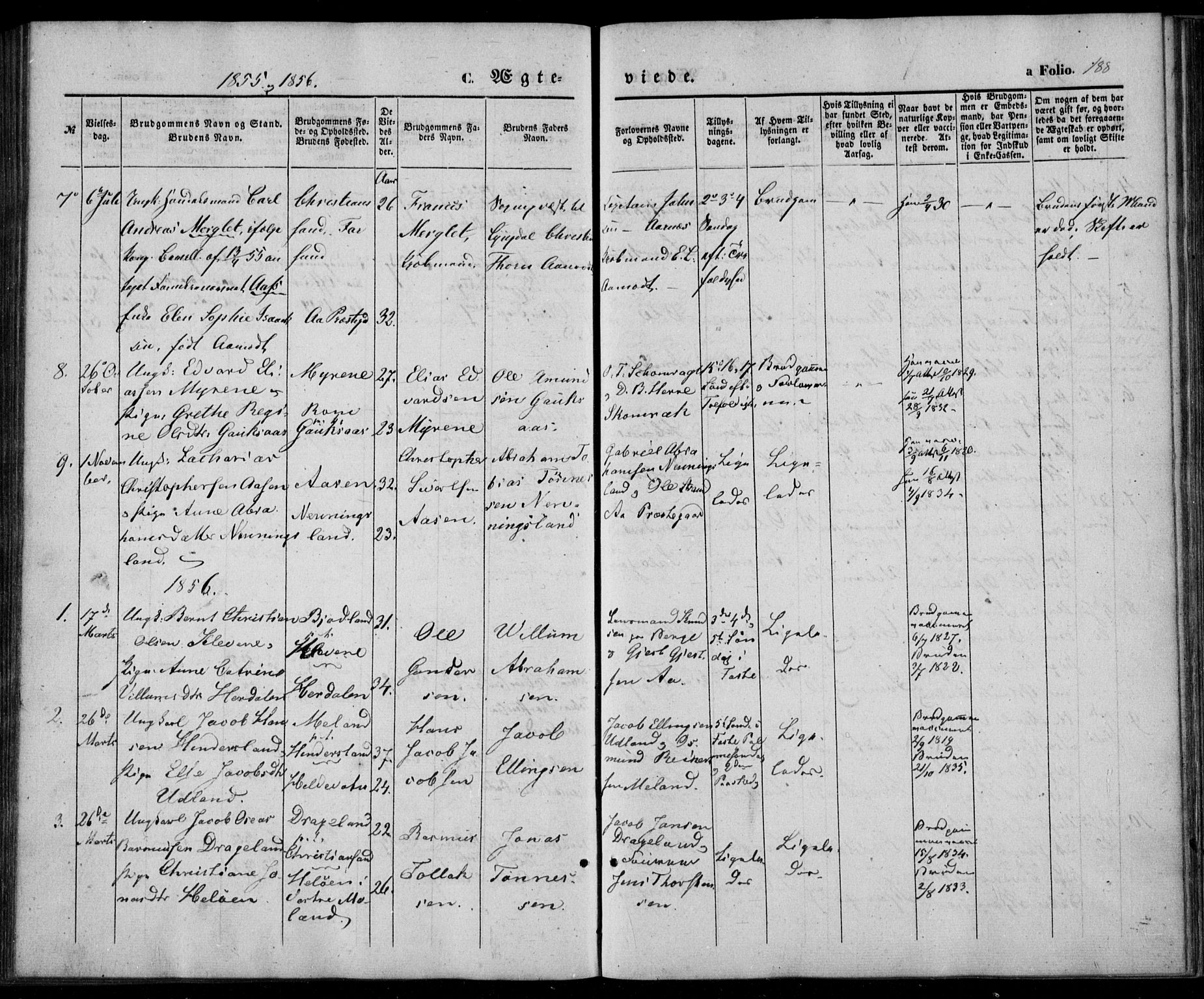 Lyngdal sokneprestkontor, AV/SAK-1111-0029/F/Fa/Fac/L0009: Parish register (official) no. A 9, 1852-1864, p. 188