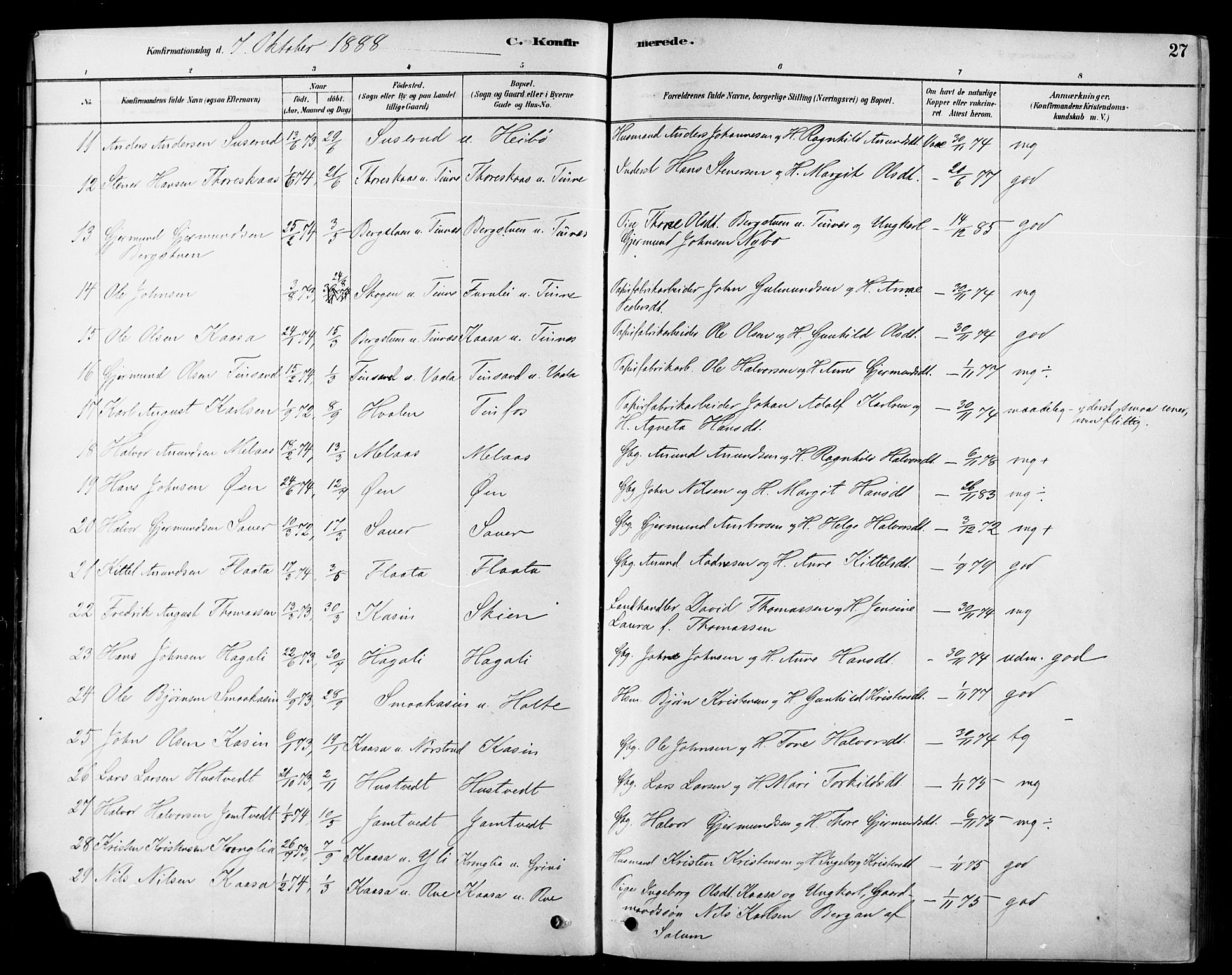 Heddal kirkebøker, SAKO/A-268/F/Fa/L0009: Parish register (official) no. I 9, 1878-1903, p. 27
