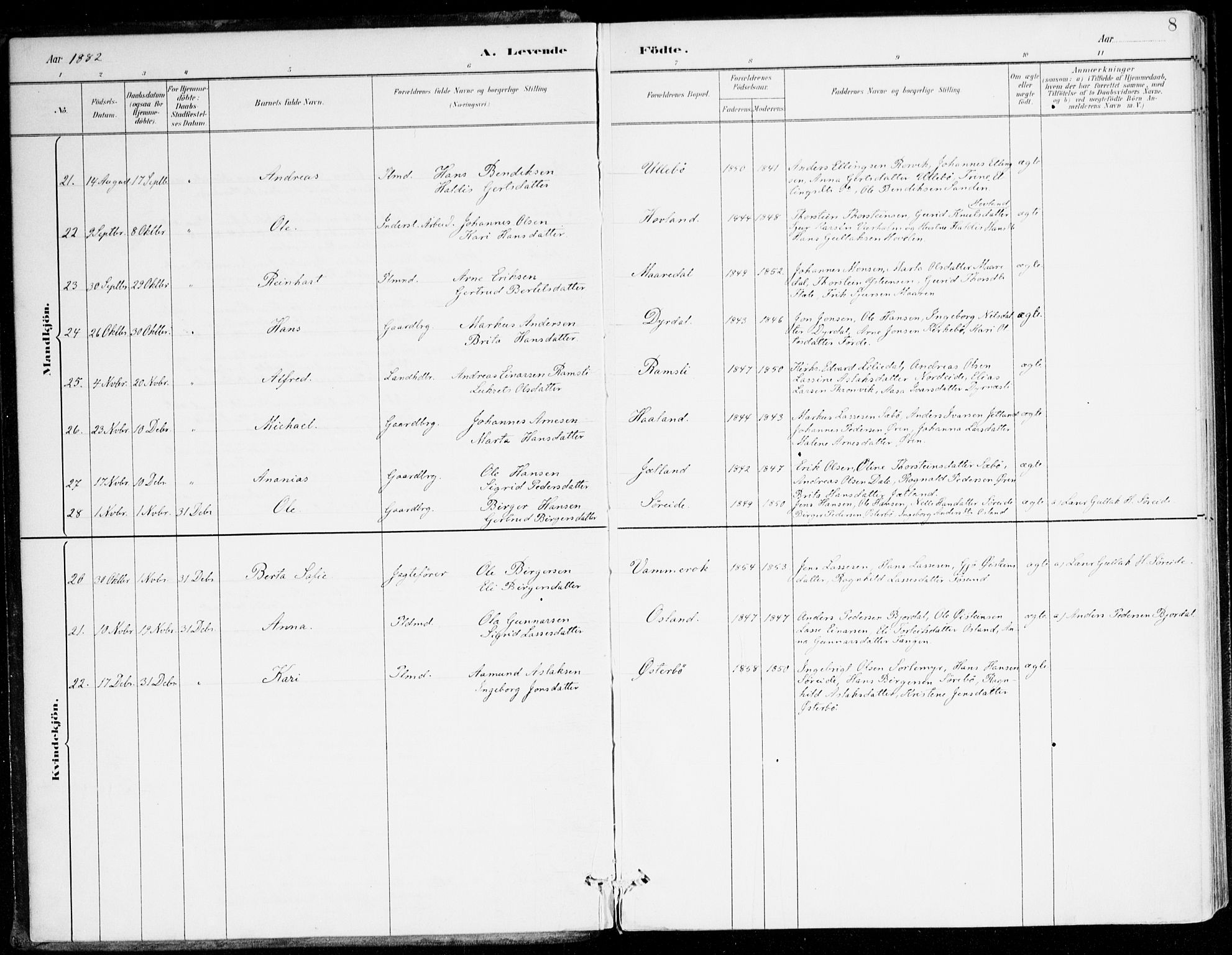 Lavik sokneprestembete, SAB/A-80901: Parish register (official) no. C 1, 1882-1904, p. 8