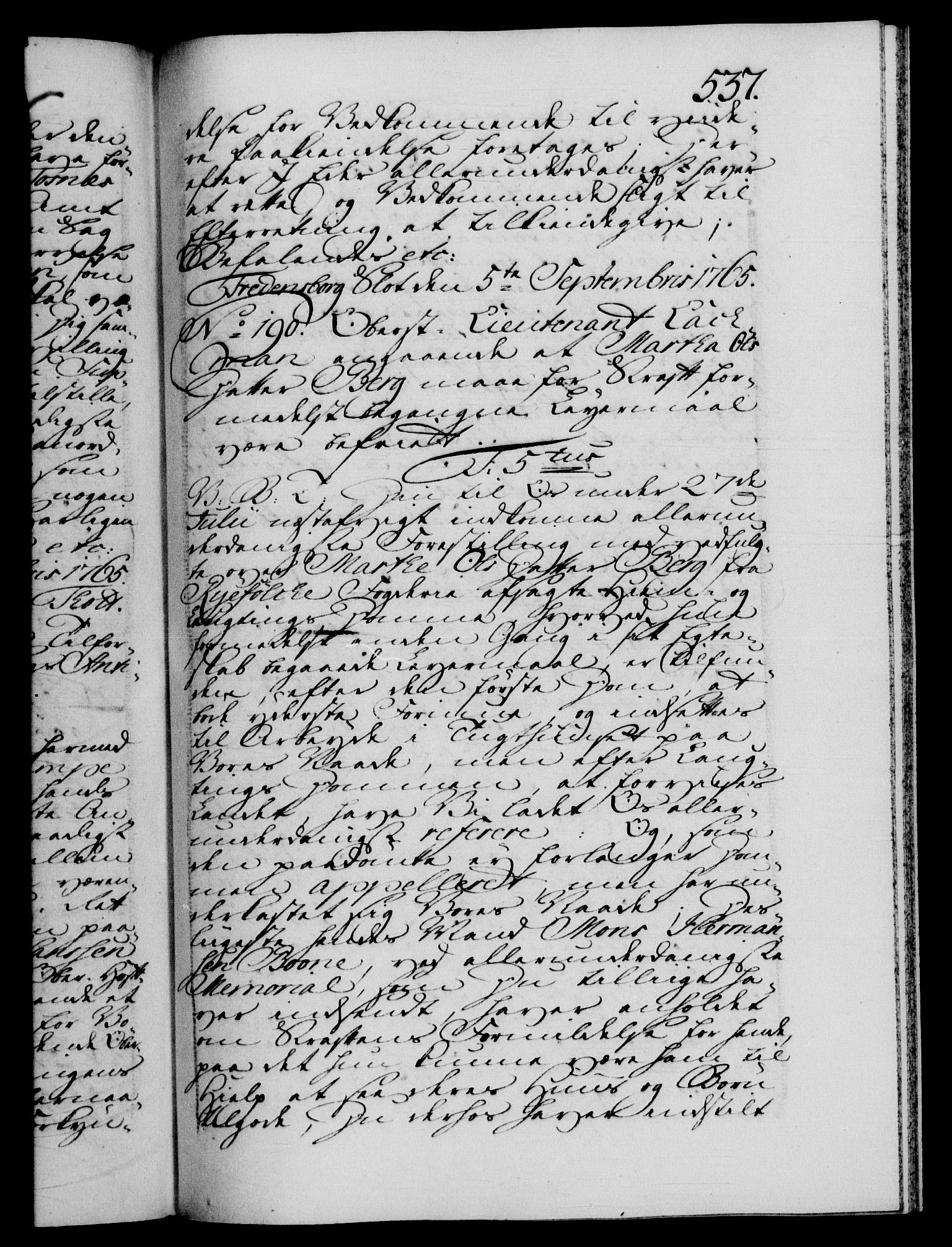 Danske Kanselli 1572-1799, RA/EA-3023/F/Fc/Fca/Fcab/L0037: Norske tegnelser, 1762-1766, p. 537a