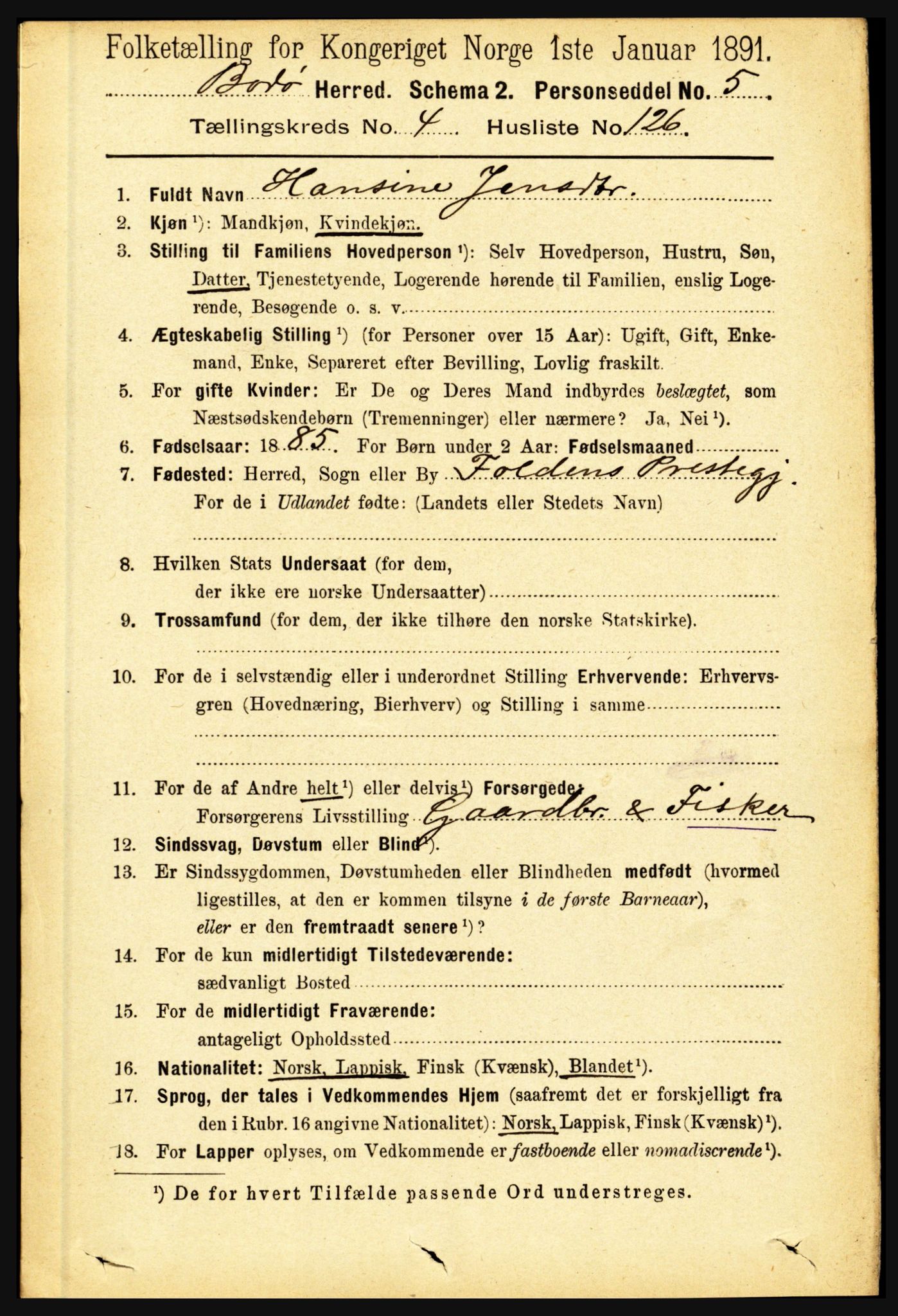 RA, 1891 census for 1843 Bodø, 1891, p. 3023