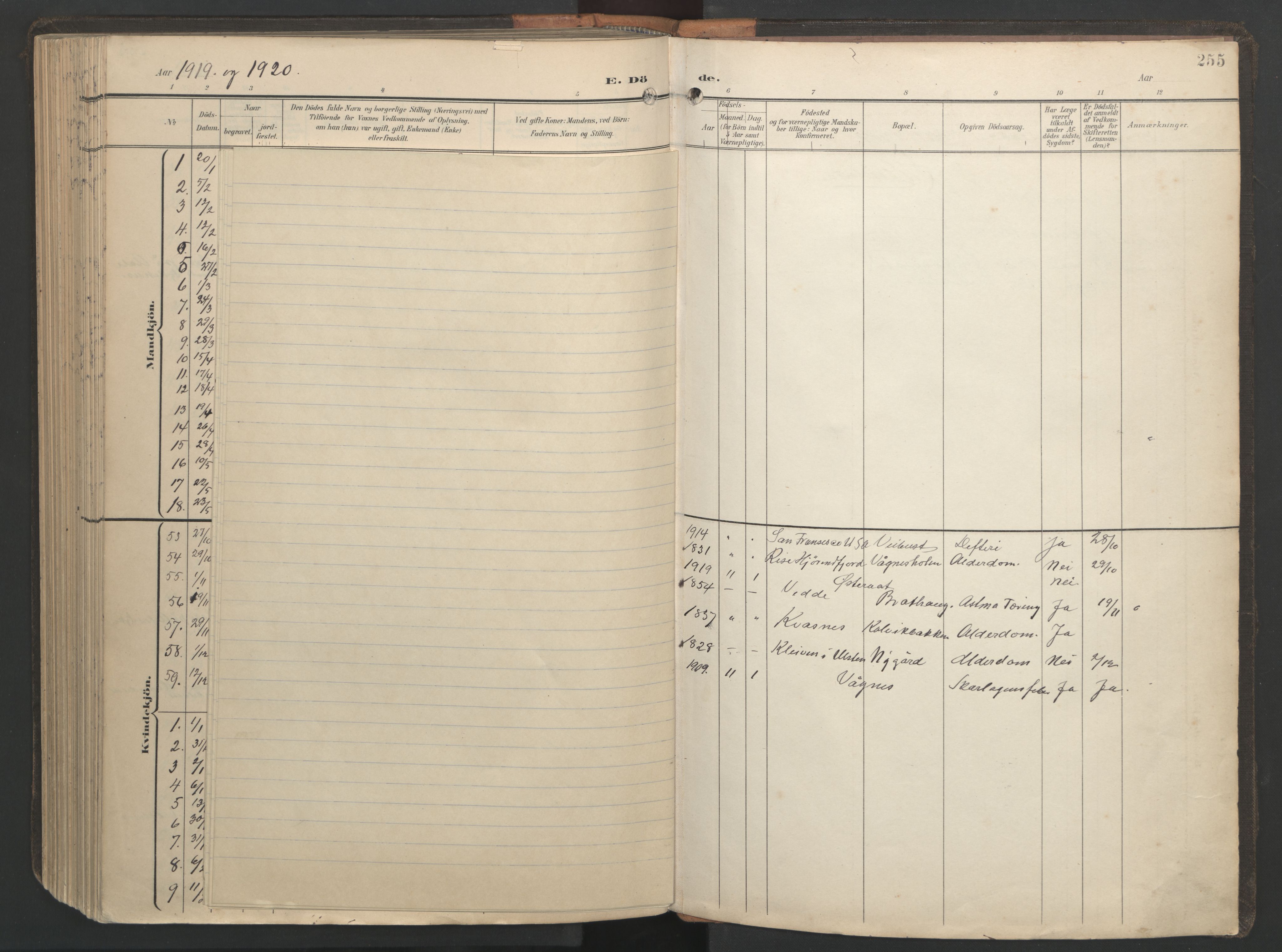 Ministerialprotokoller, klokkerbøker og fødselsregistre - Møre og Romsdal, AV/SAT-A-1454/528/L0433: Parish register (copy) no. 528C14, 1899-1922, p. 255