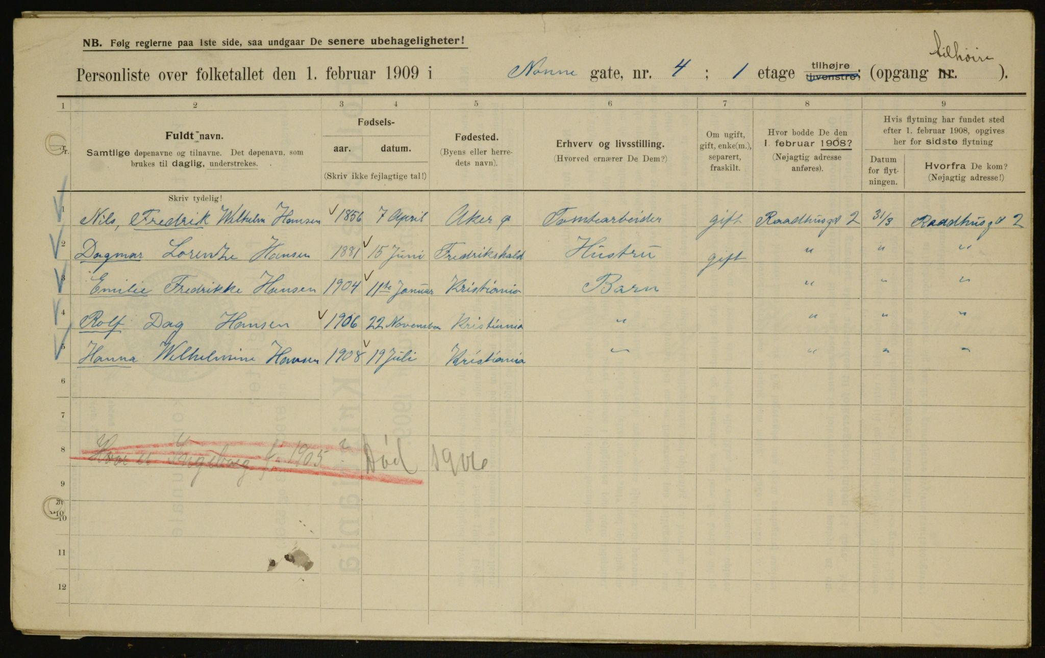 OBA, Municipal Census 1909 for Kristiania, 1909, p. 64575