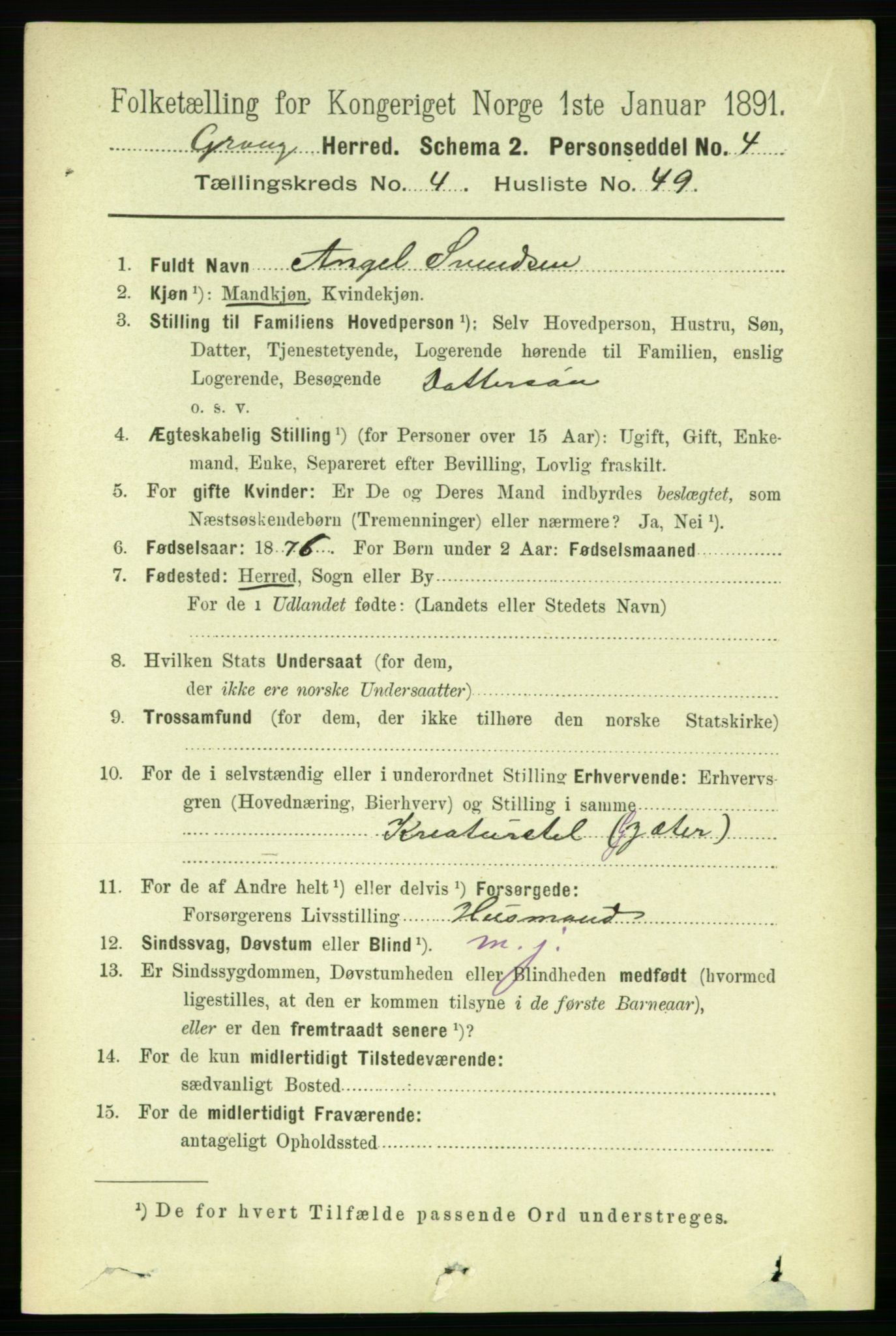 RA, 1891 census for 1742 Grong, 1891, p. 1801