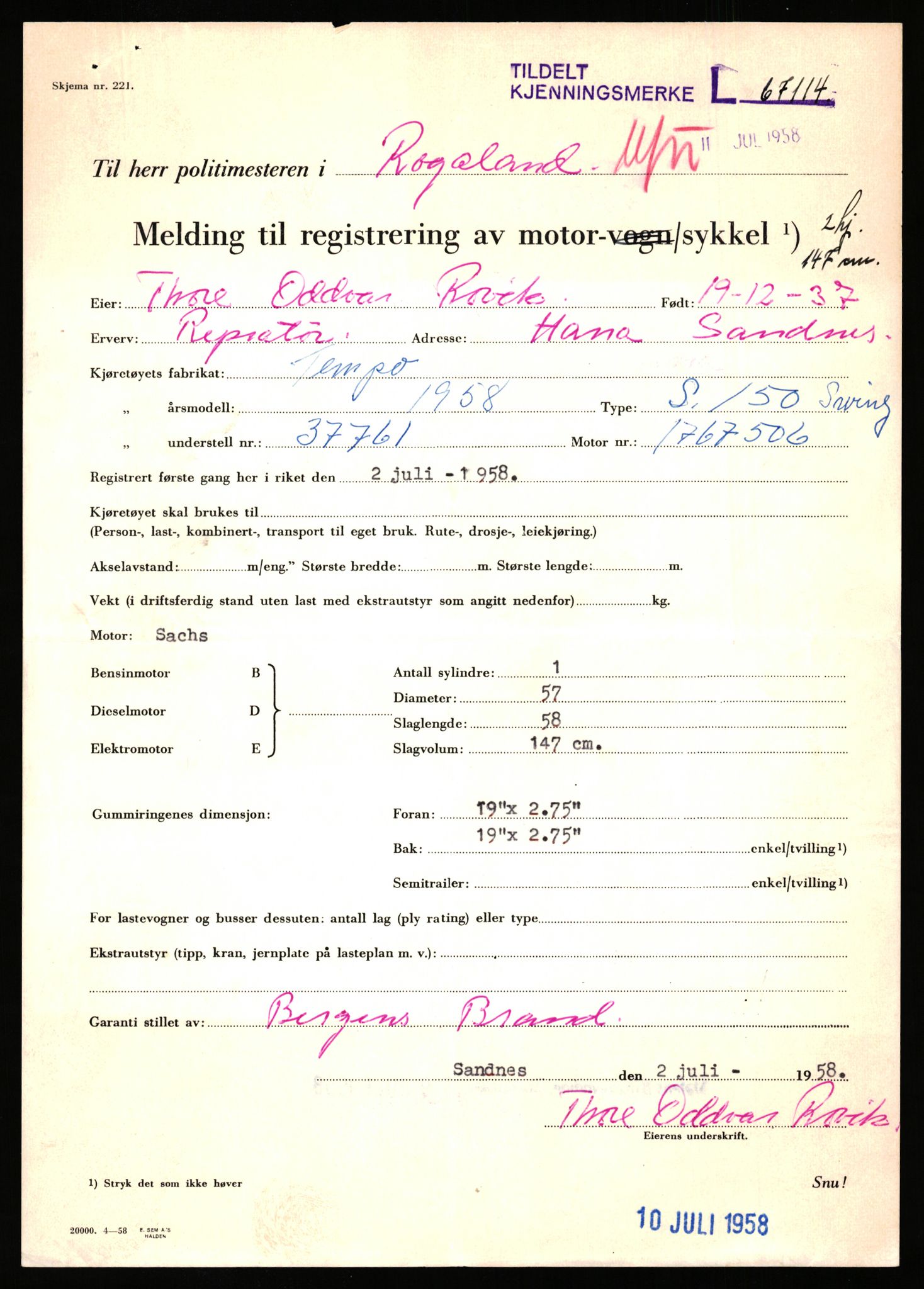 Stavanger trafikkstasjon, AV/SAST-A-101942/0/F/L0065: L-65400 - L-67649, 1930-1971, p. 497