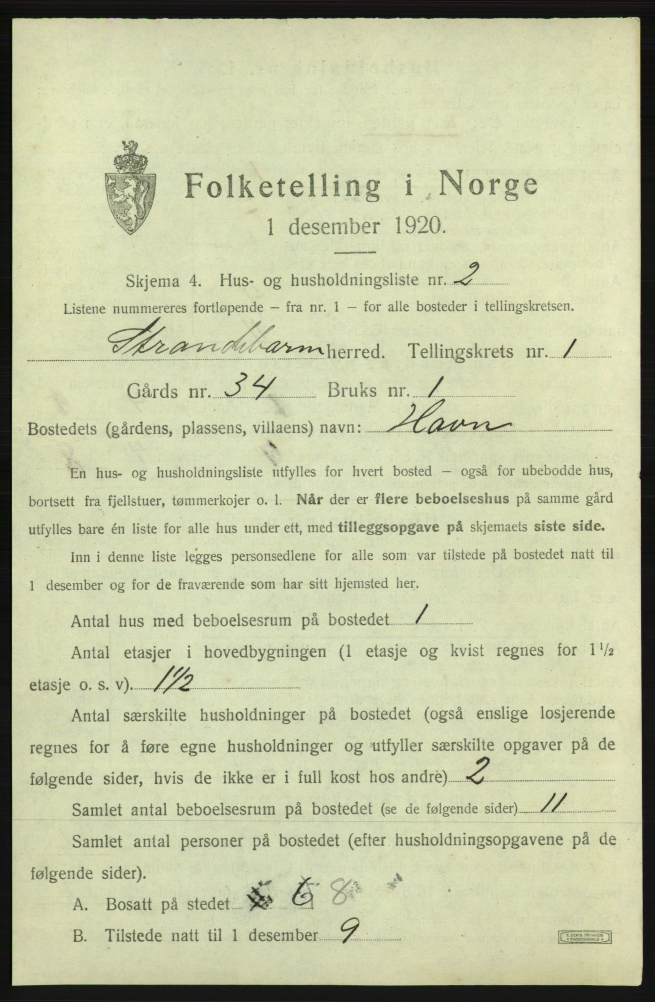 SAB, 1920 census for Strandebarm, 1920, p. 32